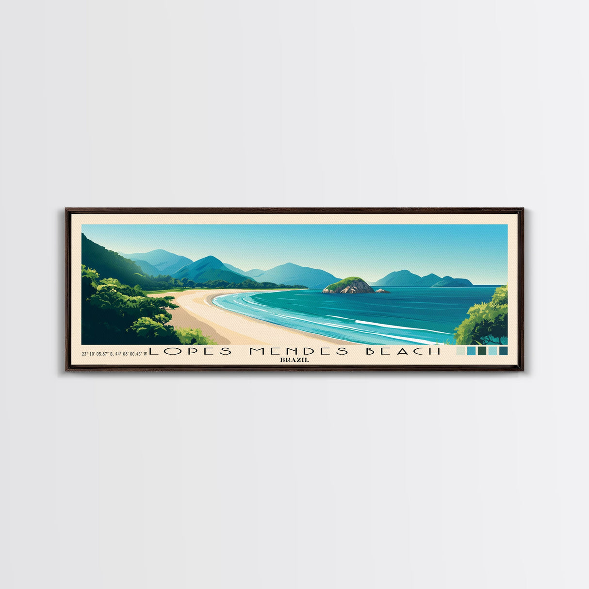 Lopes Mendes Beach, Brazil Panoramic Beach Print, Vacation Gift, Brazil Wall Art, Framed Canvas Print, Framed Beach Painting