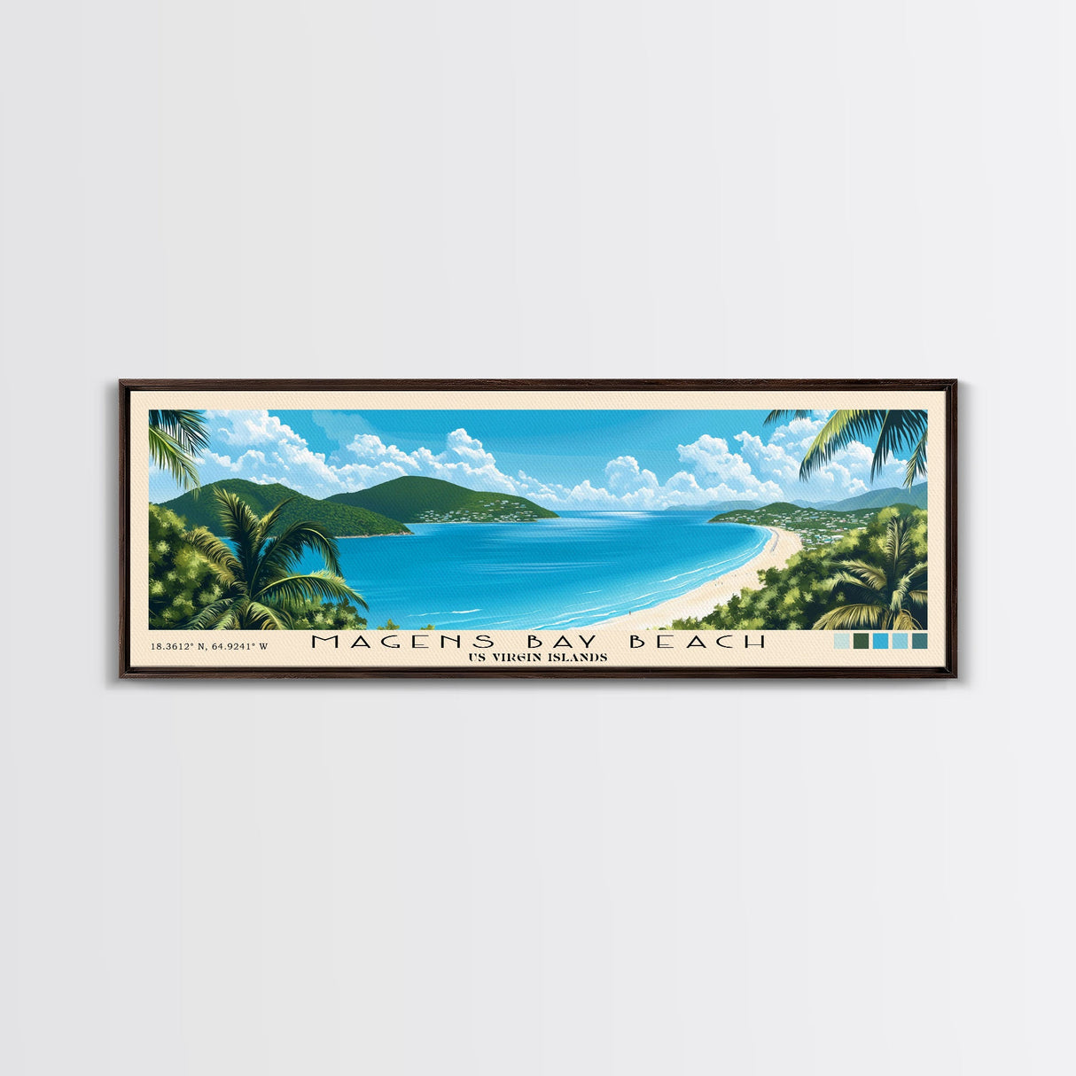 Magens Bay Beach, US Virgin islands Panoramic Beach Print, Vacation Gift, US Virgin islands Wall Art, Beach Painting, Beach Decor, Beach Painting