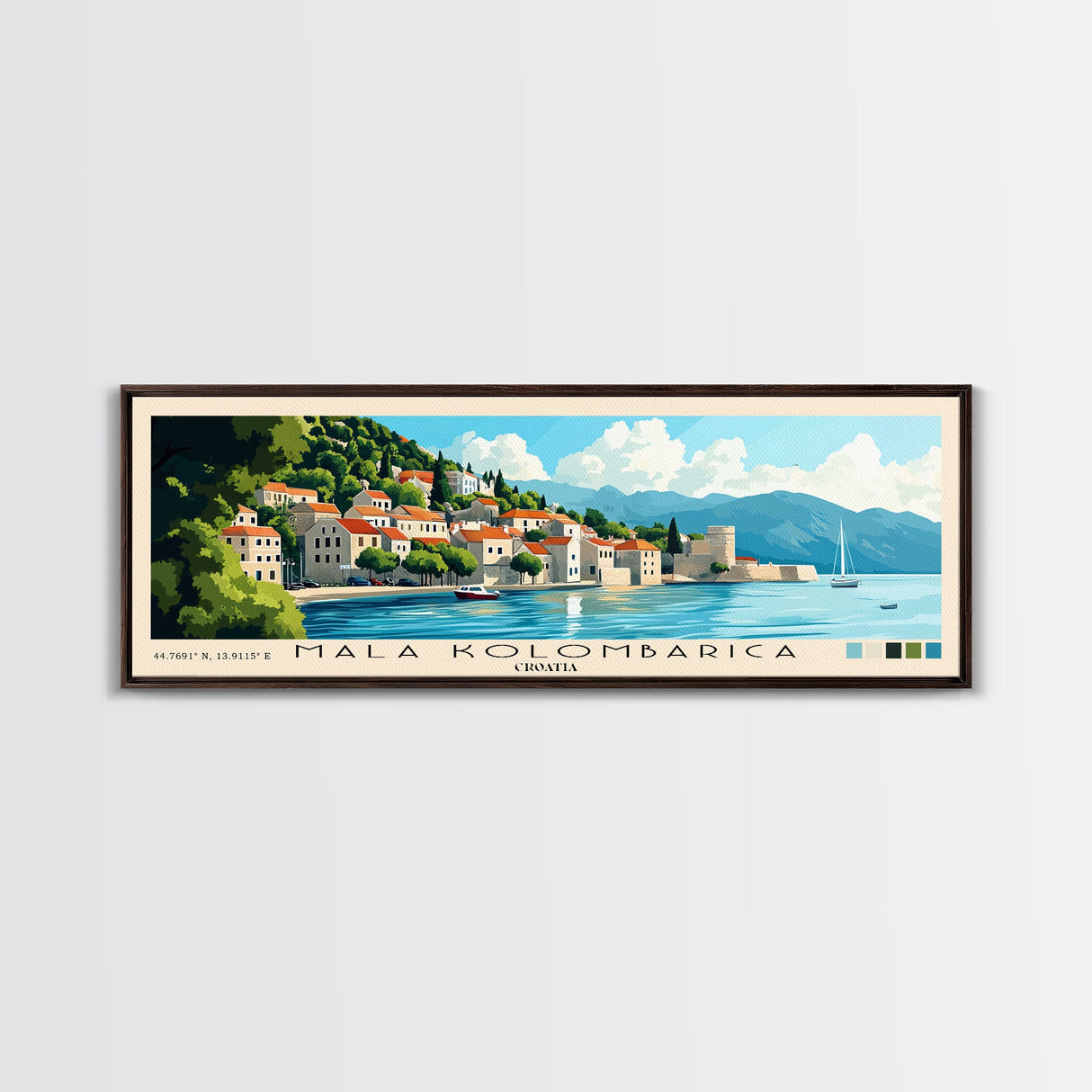 Mala Kolombarica, Croatia Panoramic Beach Print, Vacation Gift, Croatia Wall Art, Beach Painting, Beach Decor, Beach Painting