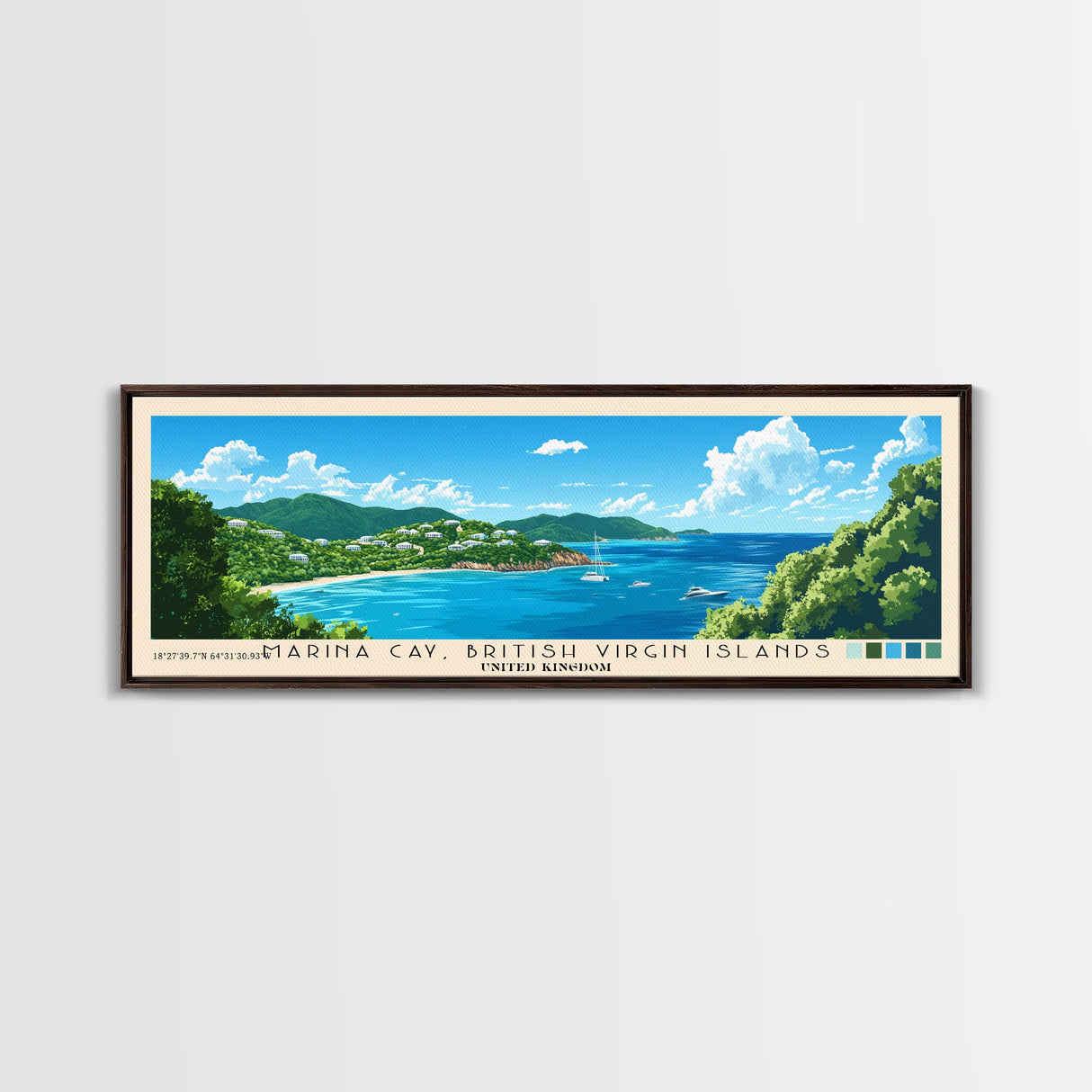 Marina Cay, British Virgin Islands, United Kingdom Panoramic Beach Print, Vacation Gift, United Kingdom Wall Art, Framed Canvas Print, Framed Beach Painting