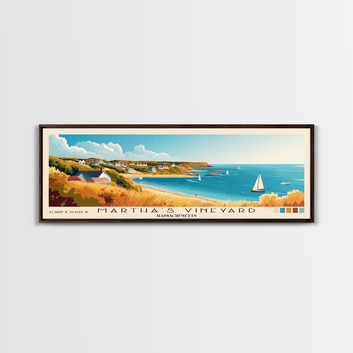 Martha’s Vineyard, Massachusetts Panoramic Beach Print, Vacation Gift, Massachusetts Wall Art, Beach Painting, Beach Decor, Beach Painting