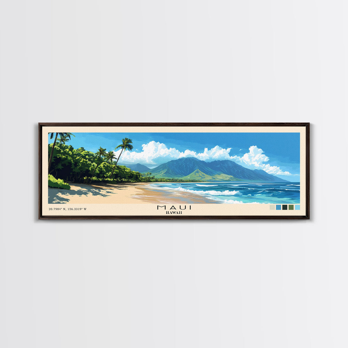 Maui, Hawaii Panoramic Print, Vacation Gift, Hawaii Wall Art, Beach Painting, Beach Decor, Beach Or Lakehouse Art