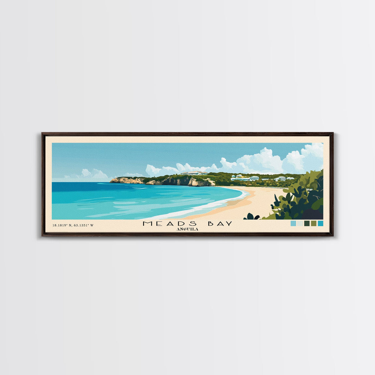 Meads Bay, Anguila Panoramic Print, Vacation Gift, Anguila Wall Art, Beach Painting, Beach Decor, Beach Or Lakehouse Art