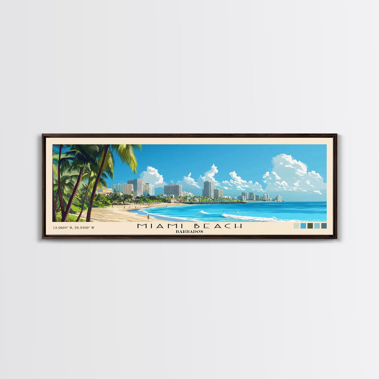 Miami Beach, Barbados Panoramic Print, Vacation Gift, Barbados Wall Art, Vacation Wall Art, Vacatation Memories, Beach Decor, Beach Or Lakehouse Art