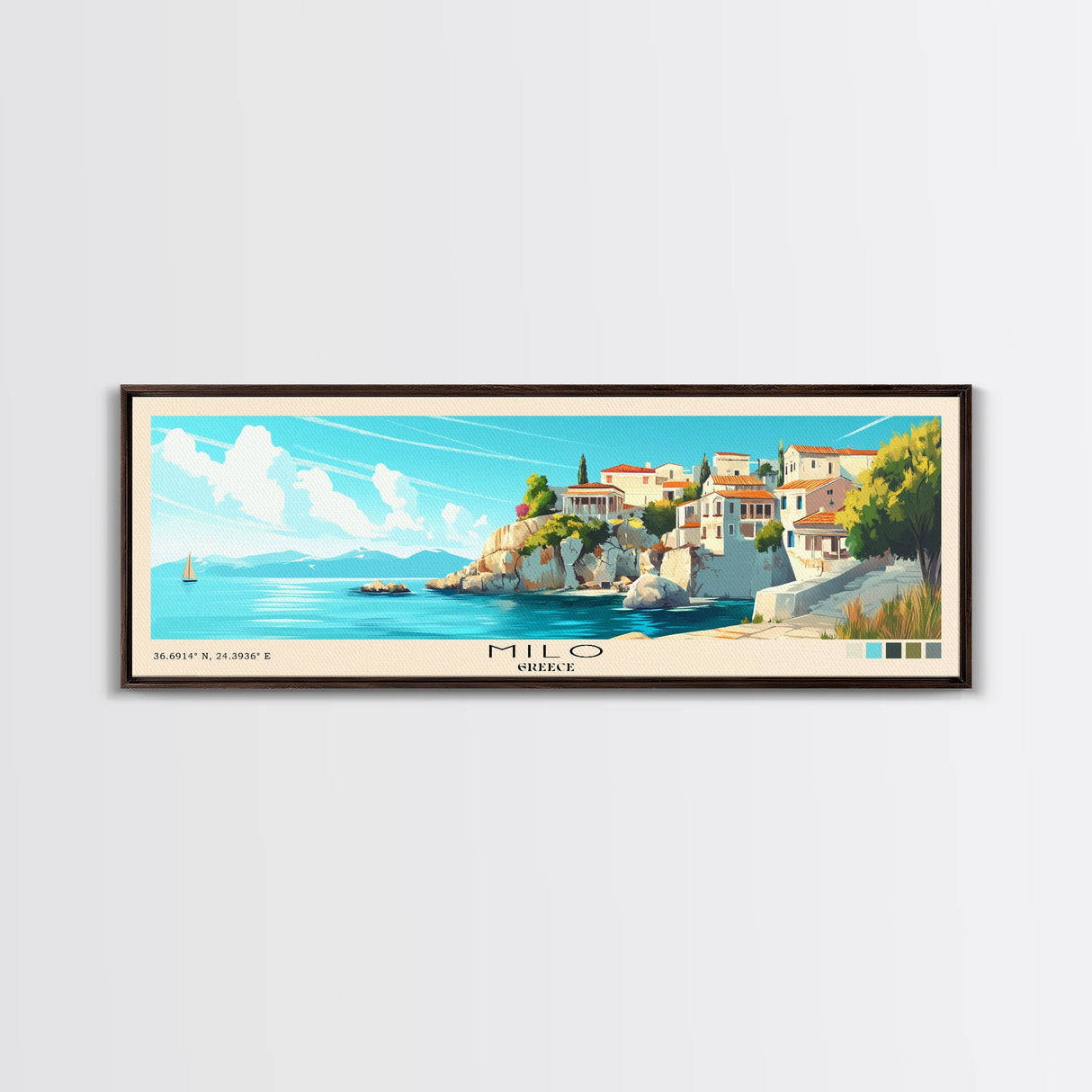 Milo, Greece Panoramic Beach Print, Vacation Gift, Greece Wall Art, Beach Painting, Beach Decor, Beach Painting