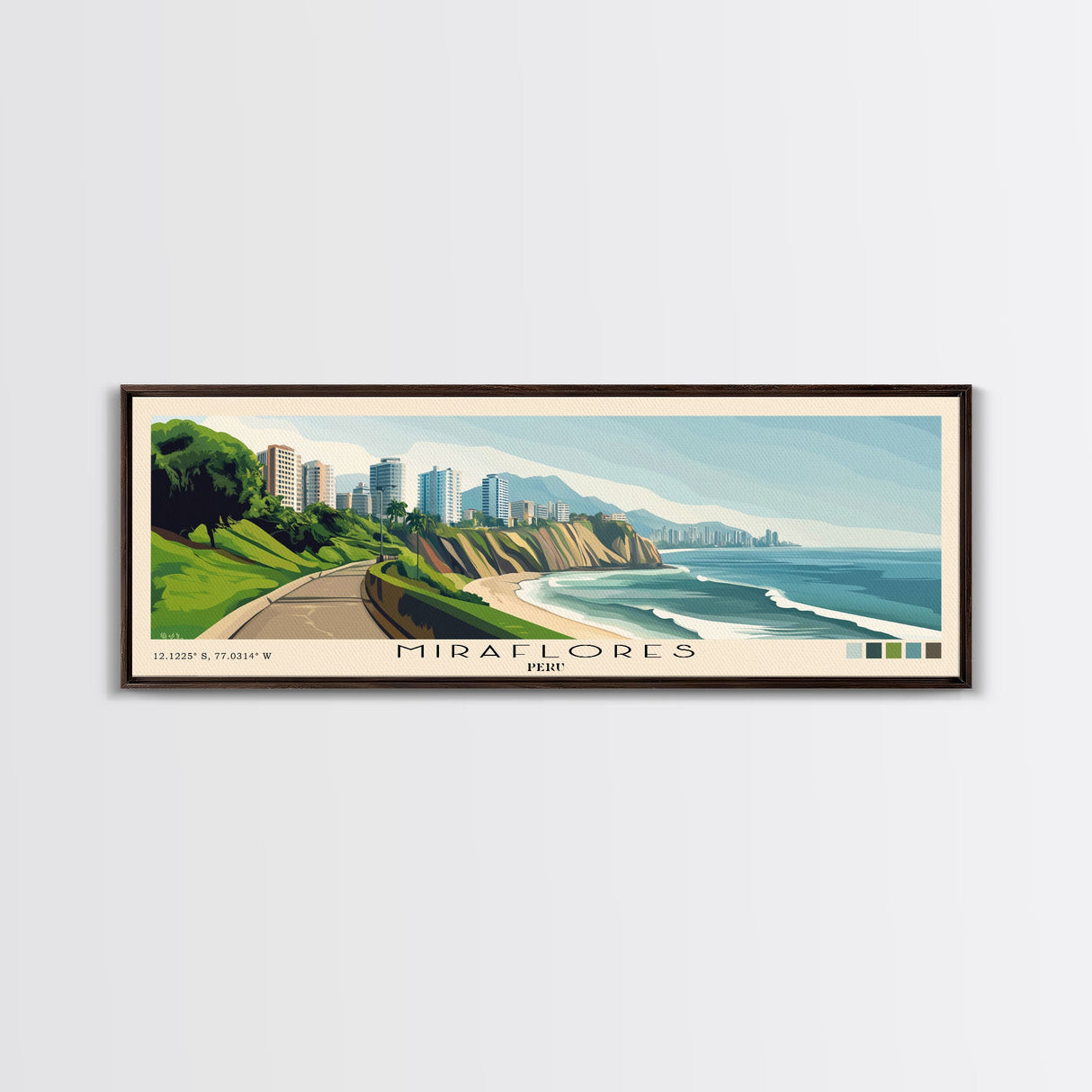 Miraflores, Peru Panoramic Print, Vacation Gift, Peru Wall Art, Beach Painting, Beach Decor, Beach Or Lakehouse Art