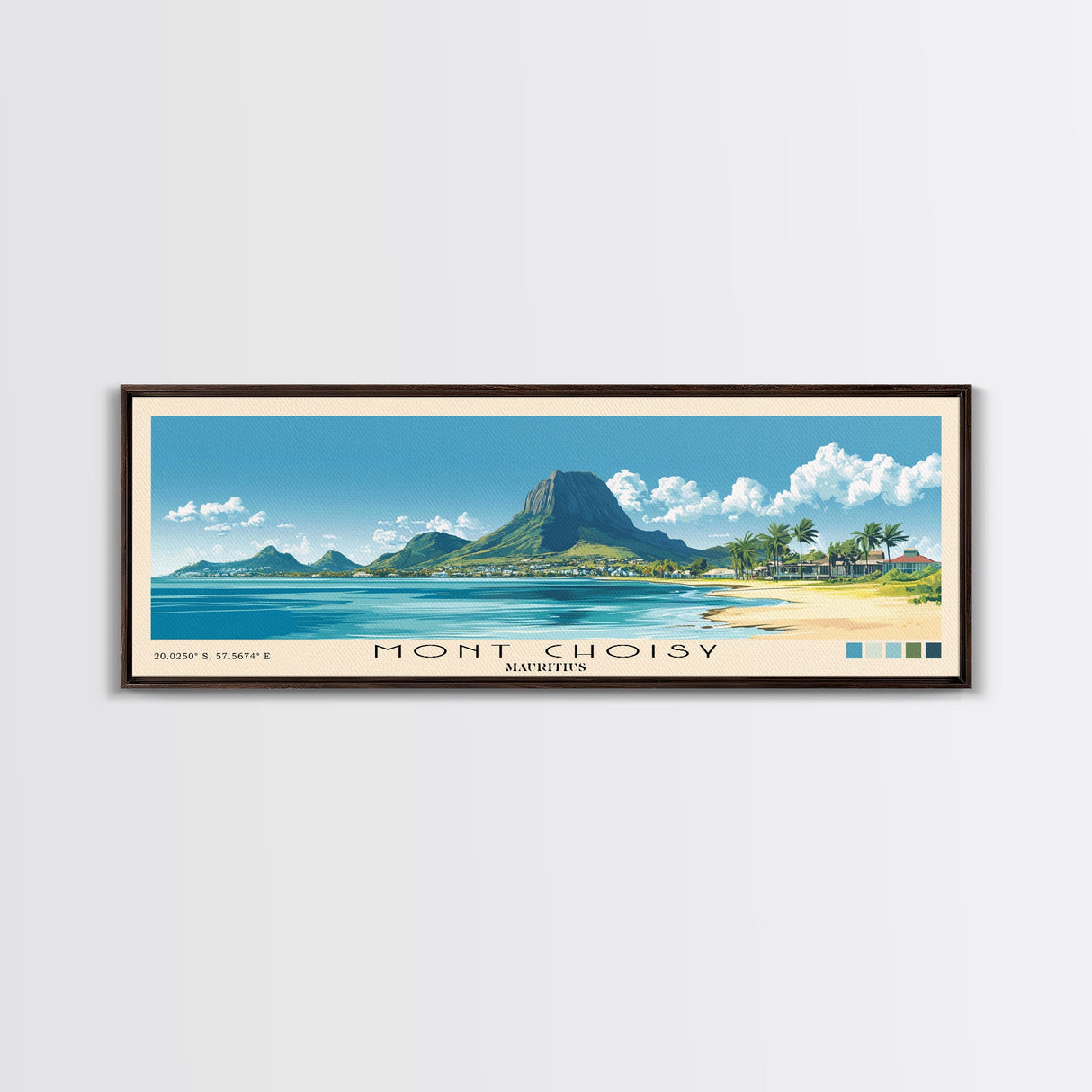 Mont Choisy, Mauritius Panoramic Beach Print, Vacation Gift, Mauritius Wall Art, Framed Canvas Print, Framed Beach Painting