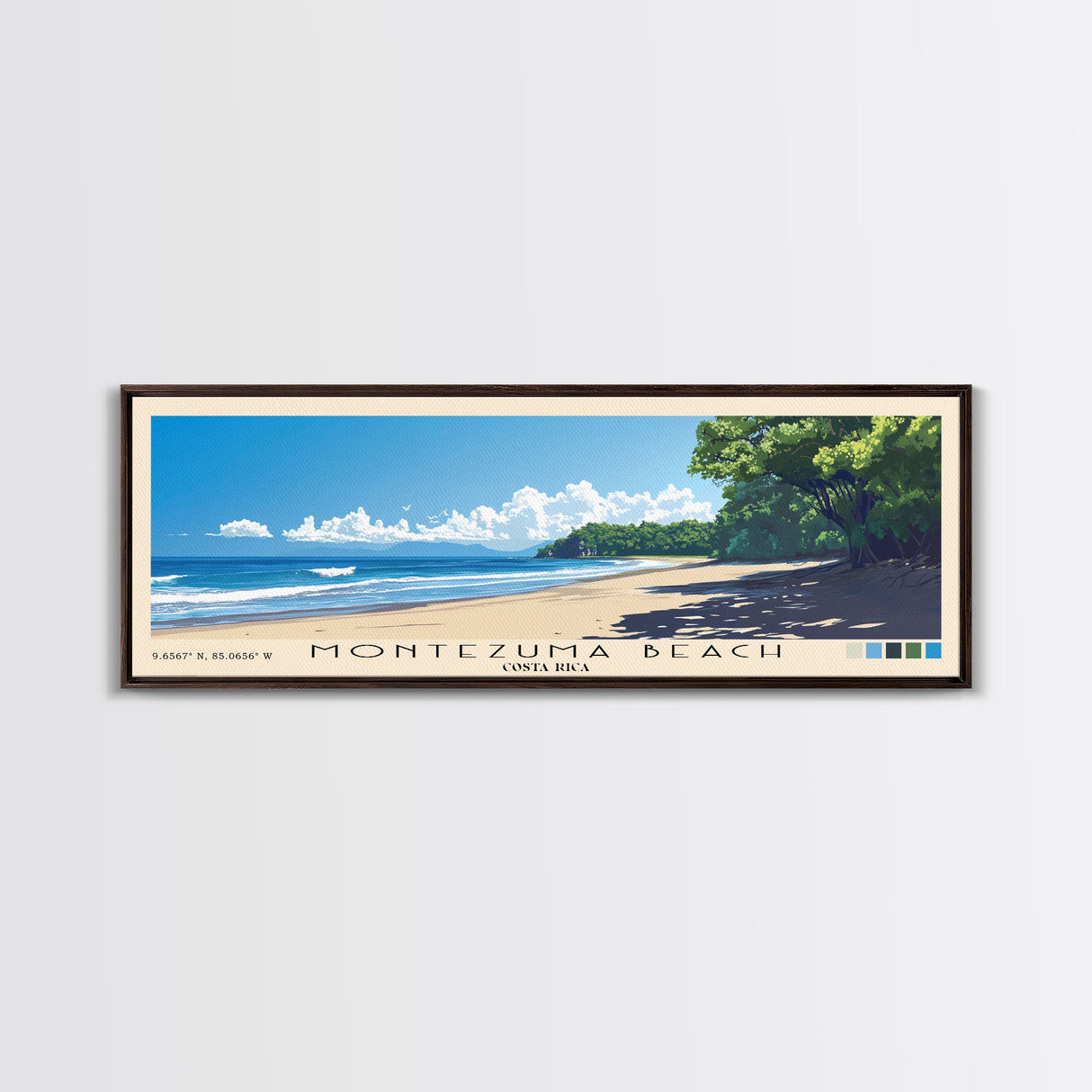 Montezuma Beach, Costa Rica Panoramic Beach Print, Vacation Gift, Costa Rica Wall Art, Beach Painting, Beach Decor, Beach Painting