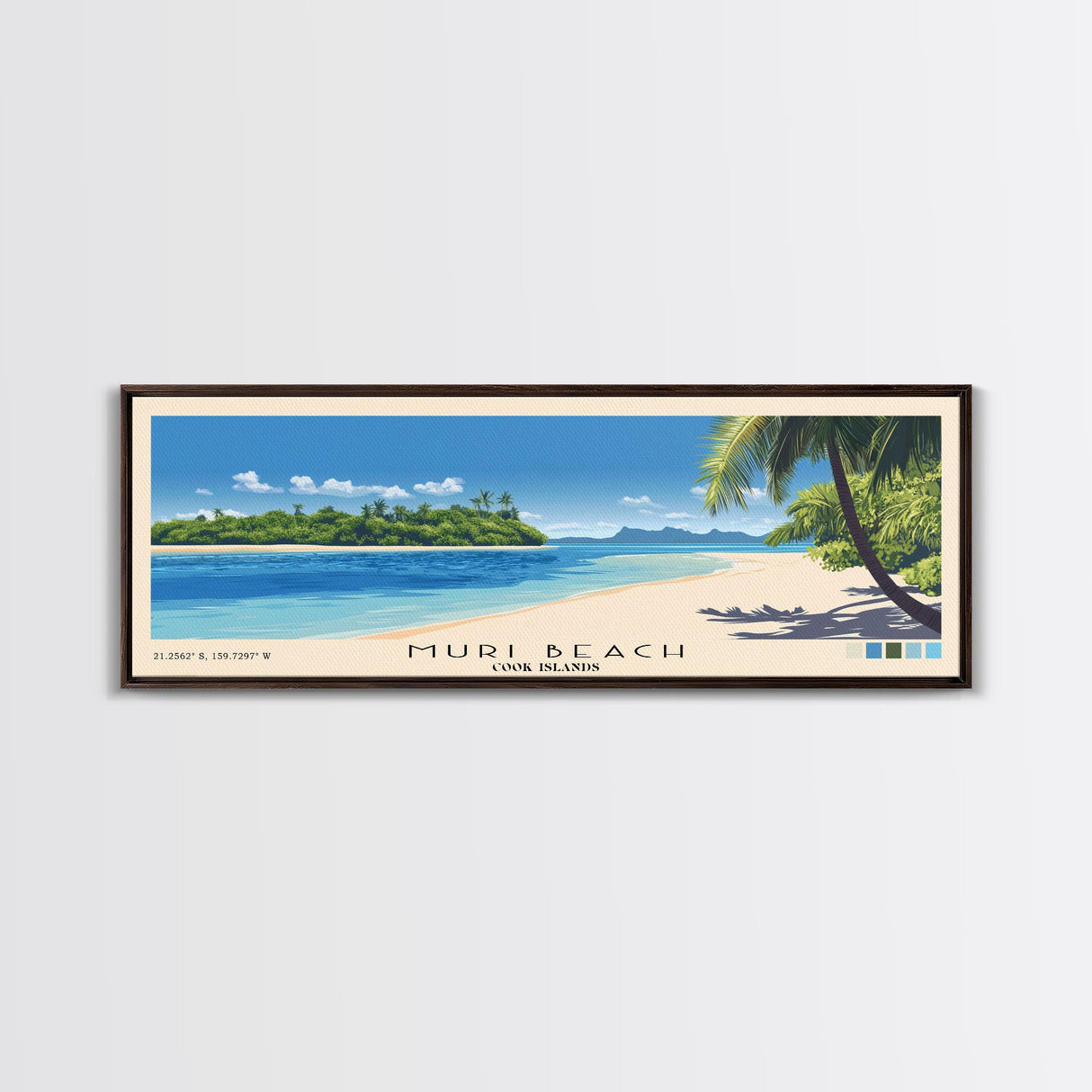 Muri Beach, Cook Islands Panoramic Beach Print, Vacation Gift, Cook Islands Wall Art, Framed Canvas Print, Framed Beach Painting