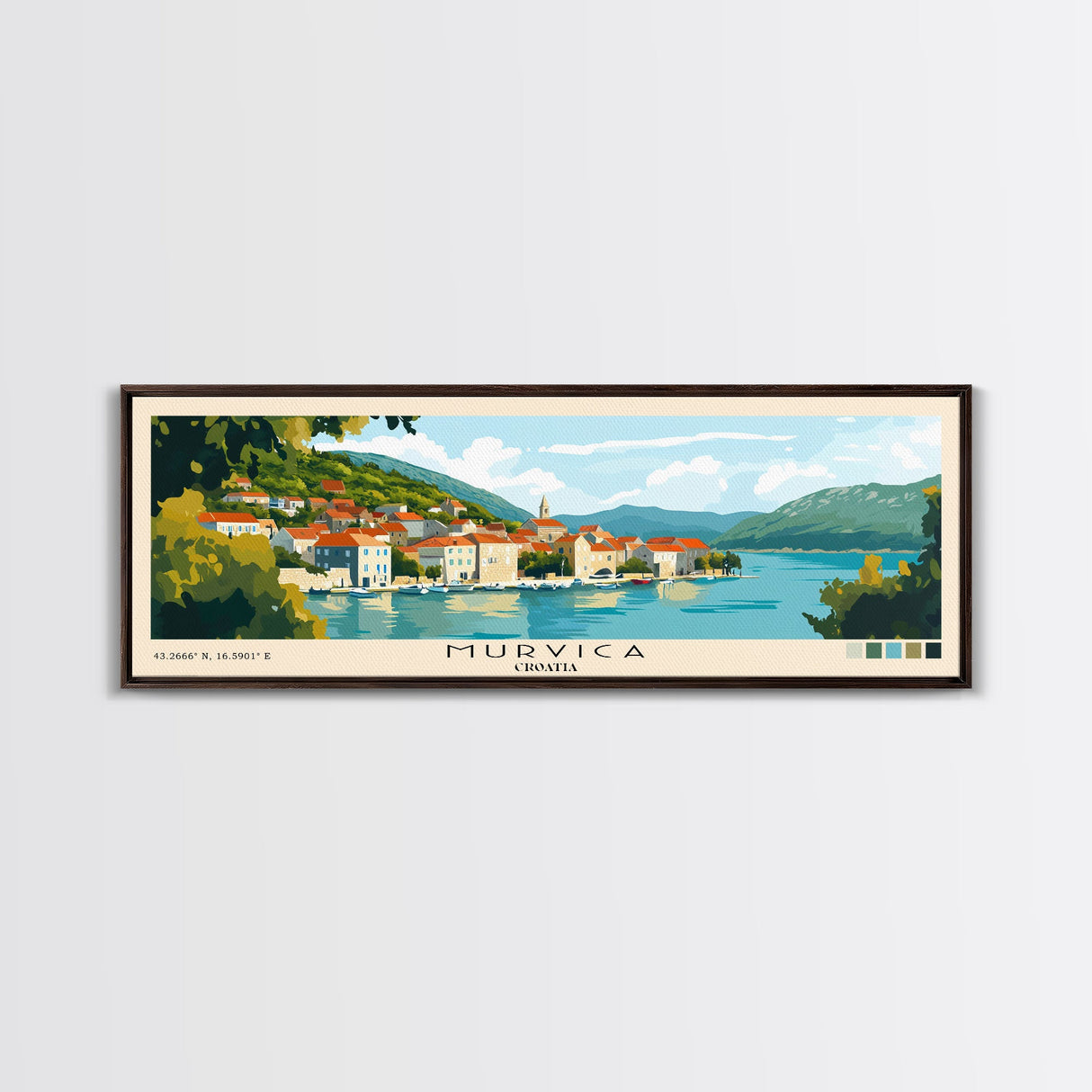 Murvica, Croatia Panoramic Print, Vacation Gift, Croatia Wall Art, Beach Painting, Beach Decor, Beach Or Lakehouse Art