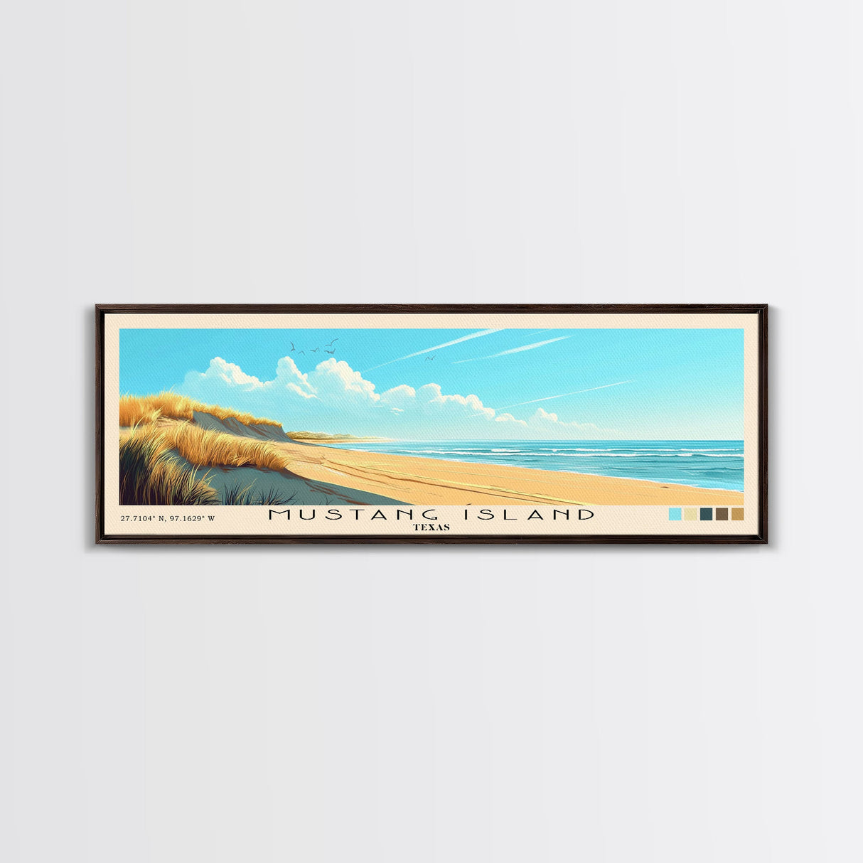 Mustang Island, Texas Panoramic Beach Print, Vacation Gift, Texas Wall Art, Beach Painting, Beach Decor, Beach Painting