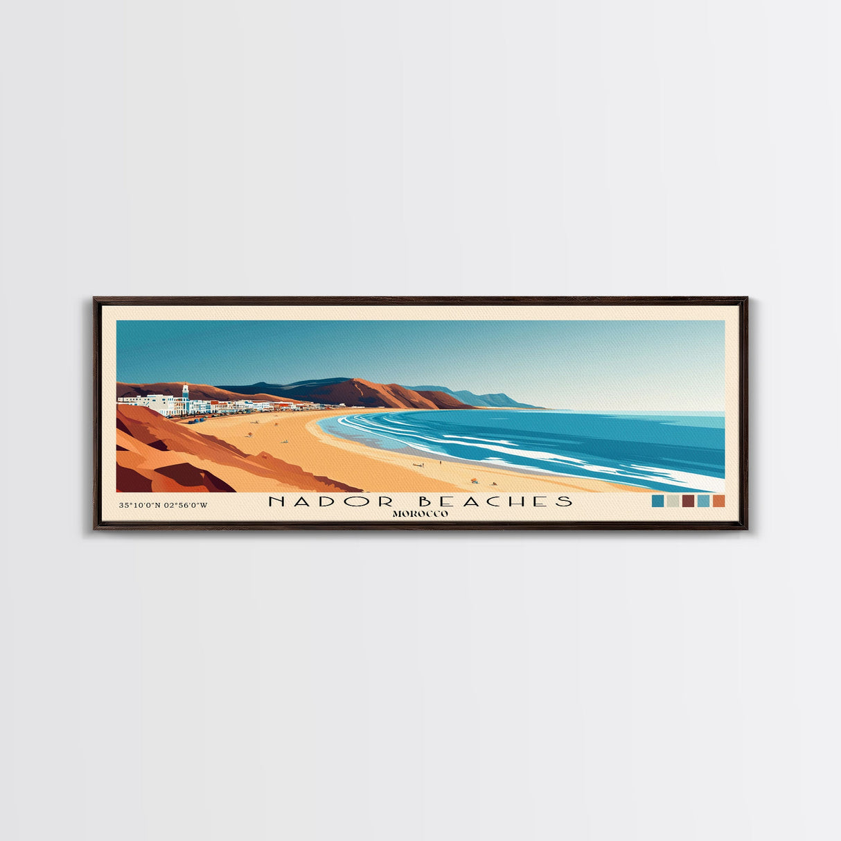 Nador Beaches, Morocco Panoramic Beach Print, Vacation Gift, Morocco Wall Art, Framed Canvas Print, Framed Beach Painting