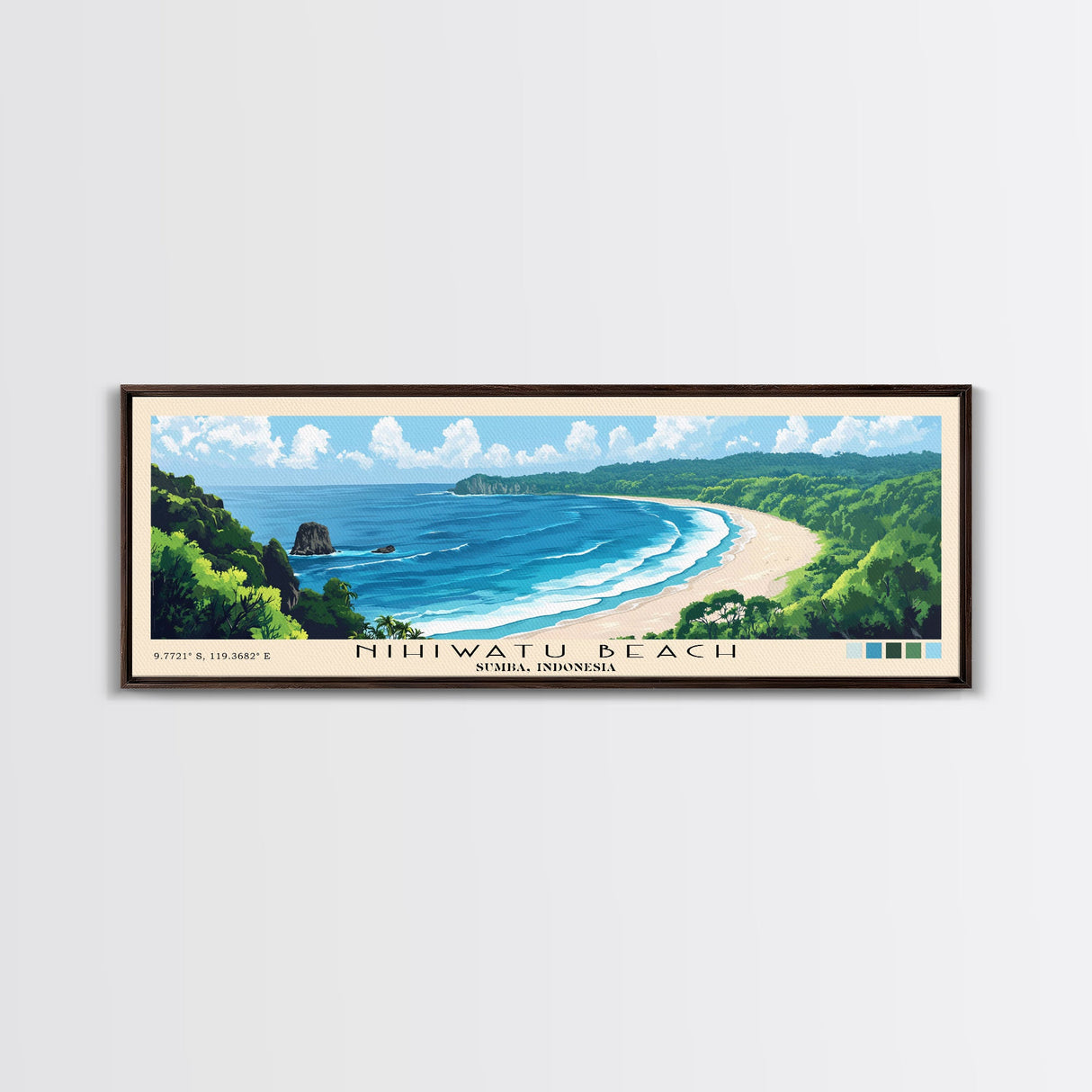 Nihiwatu Beach, Sumba, Indonesia Panoramic Beach Print, Vacation Gift, Sumba, Indonesia Wall Art, Framed Canvas Print, Framed Beach Painting