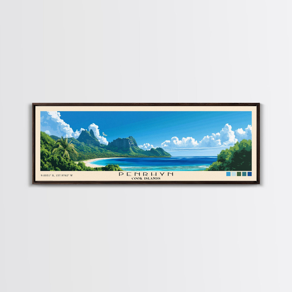 Penrhyn, Cook Islands Panoramic Beach Print, Vacation Gift, Cook Islands Wall Art, Framed Canvas Print, Framed Beach Painting