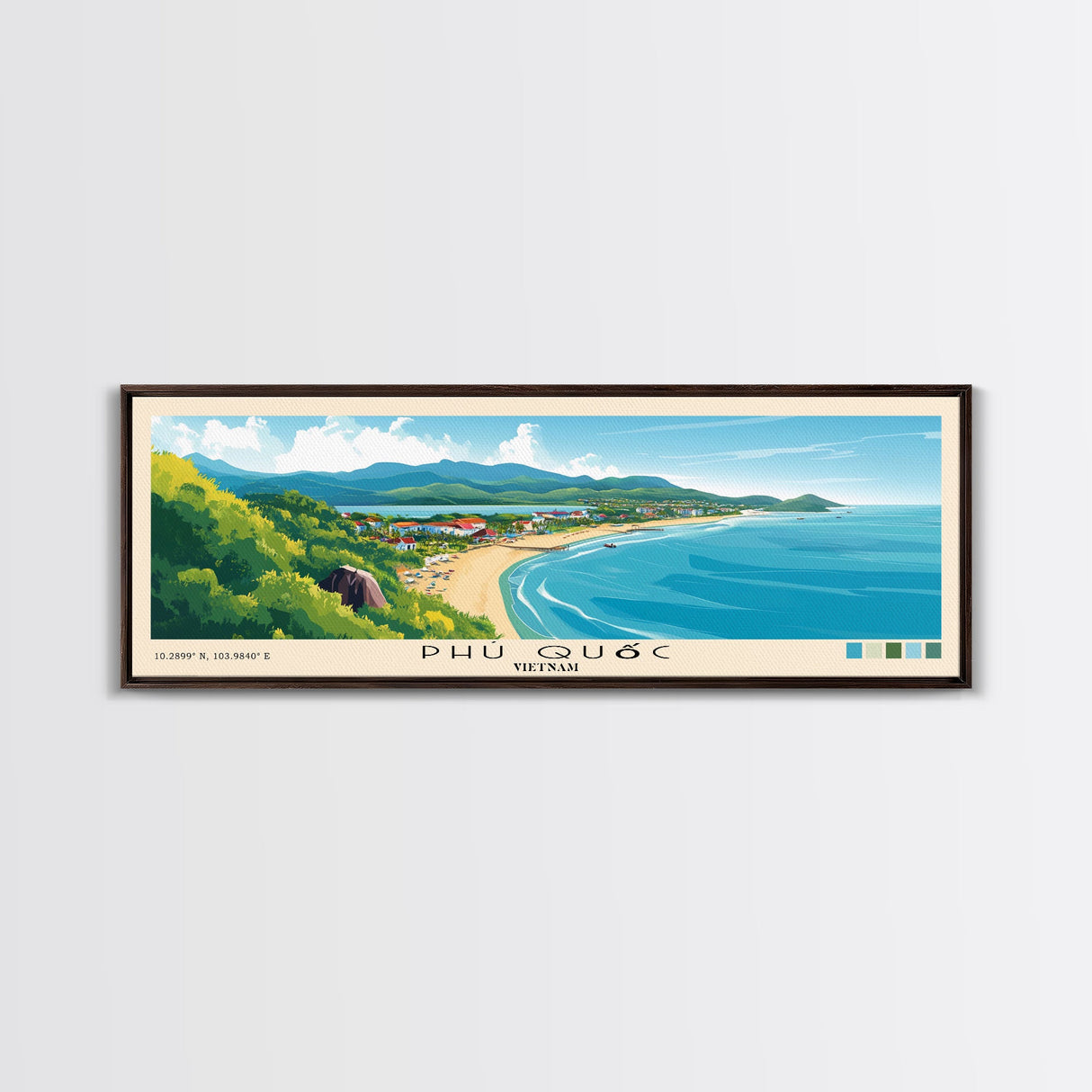 Phú Quốc, Vietnam Panoramic Print, Vacation Gift, Vietnam Wall Art, Beach Painting, Beach Decor, Large Wall Art, Wood Frame Art