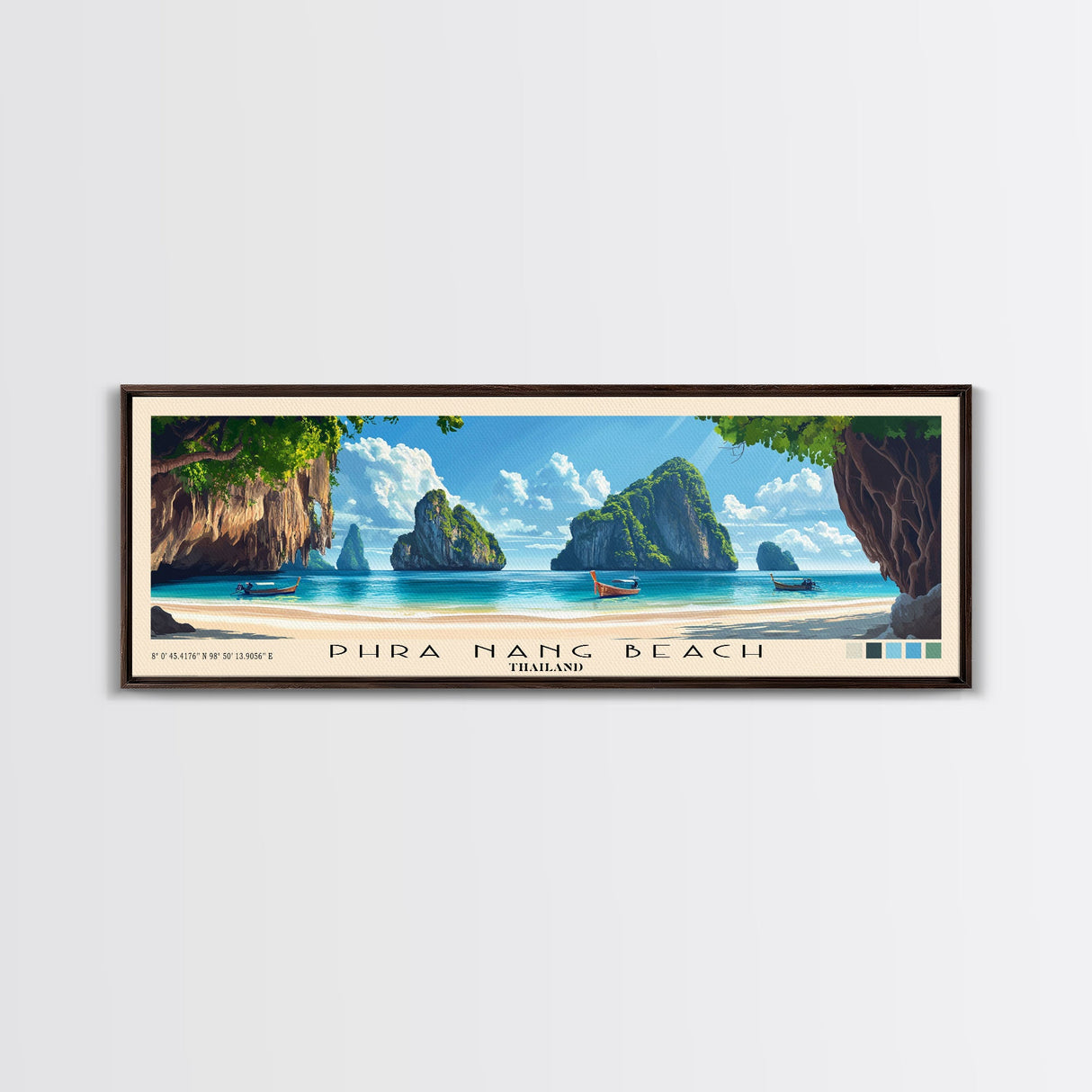 Phra Nang Beach, Thailand Panoramic Beach Print, Vacation Gift, Thailand Wall Art, Beach Painting, Beach Decor, Beach Painting