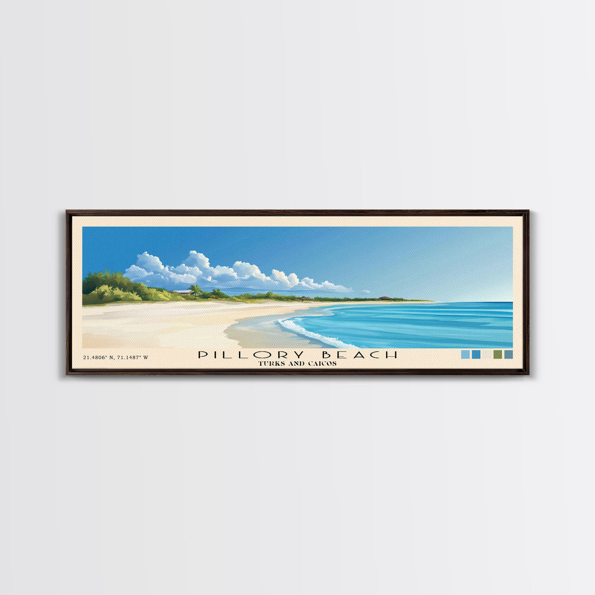 Pillory Beach, Turks and Caicos Panoramic Beach Print, Vacation Gift, Turks and Caicos Wall Art, Beach Painting, Beach Decor, Beach Painting