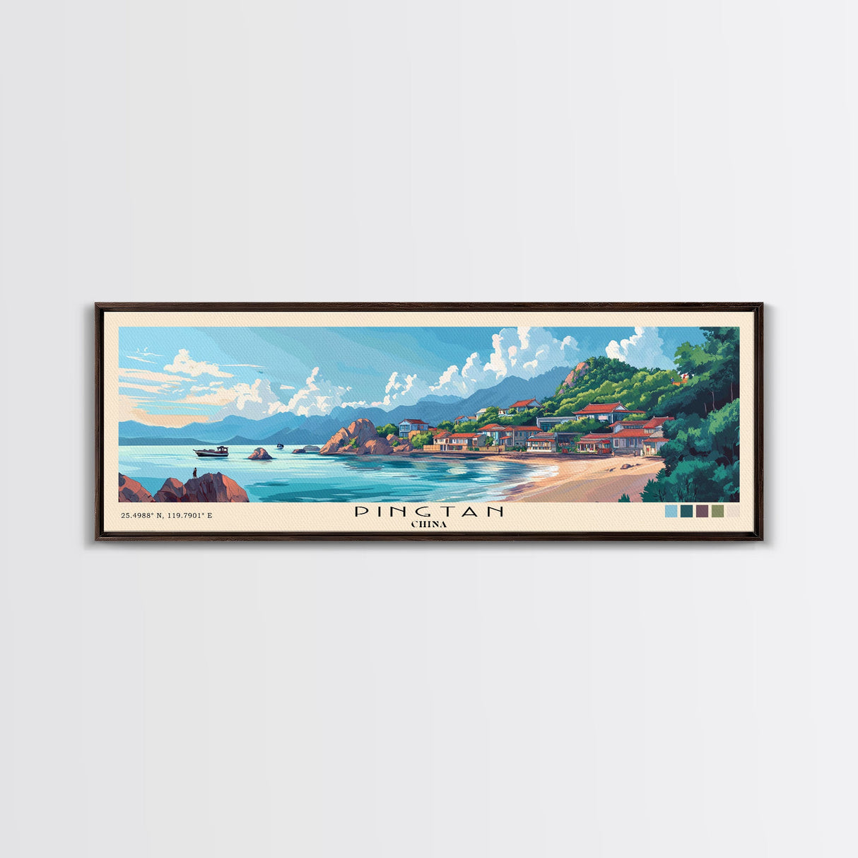 Pingtan, China Panoramic Beach Print, Vacation Gift, China Wall Art, Framed Canvas Print, Framed Beach Painting