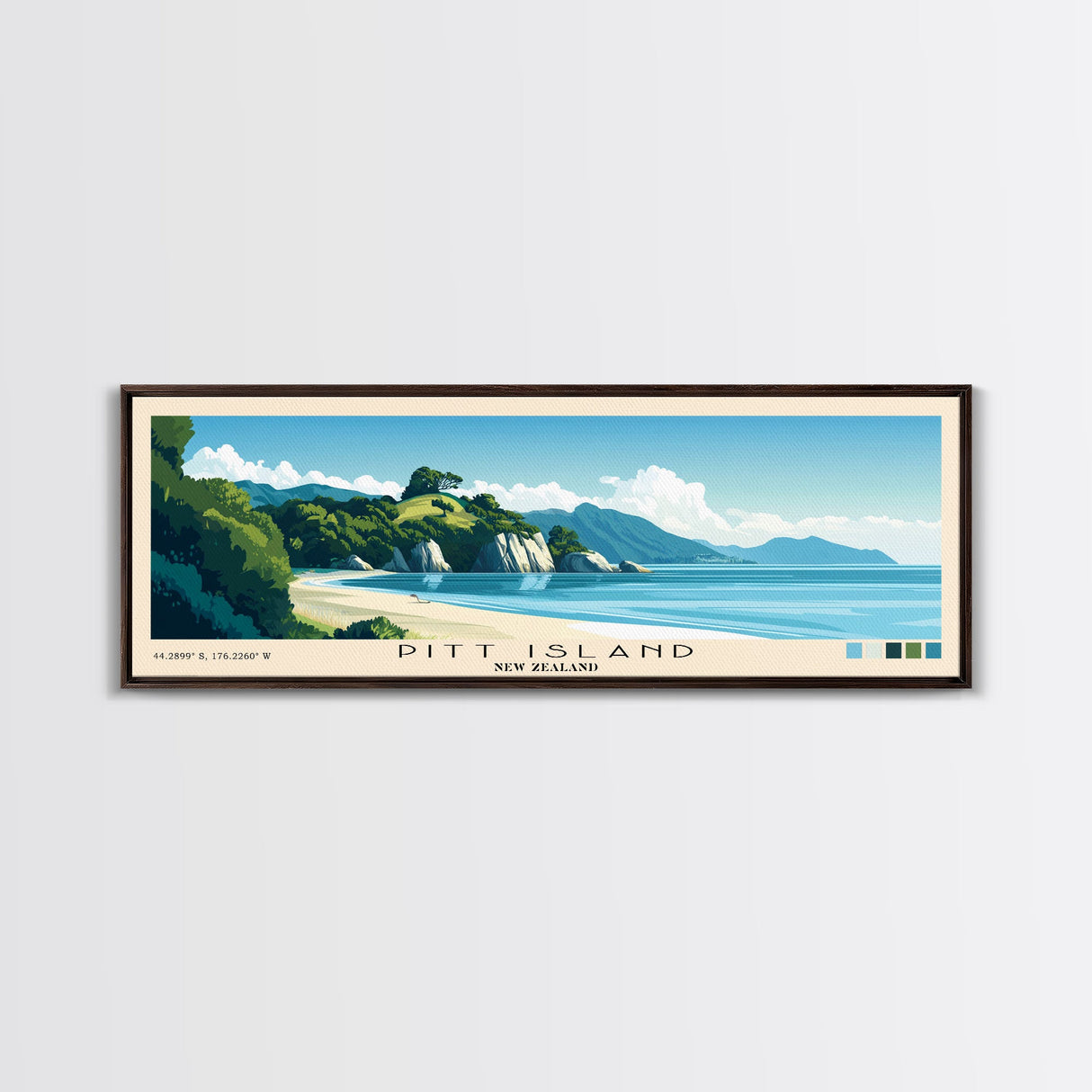 Pitt Island, New Zealand Panoramic Beach Print, Vacation Gift, New Zealand Wall Art, Beach Painting, Beach Decor, Beach Painting