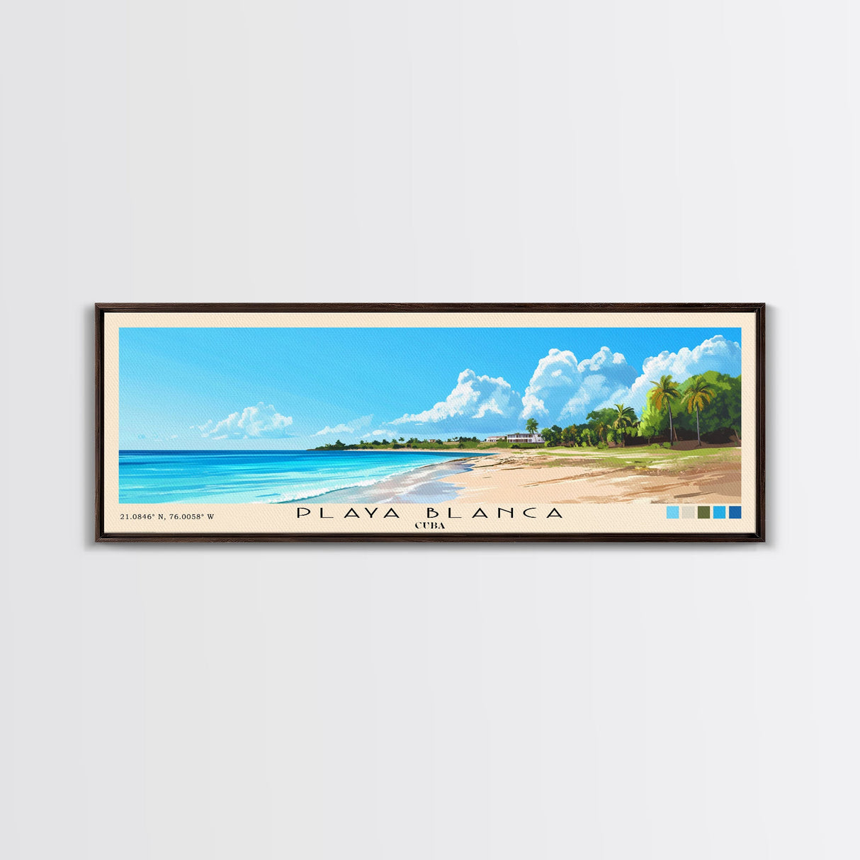 Playa Blanca, Cuba Panoramic Print, Vacation Gift, Cuba Wall Art, Beach Painting, Beach Decor, Large Wall Art, Wood Frame Art