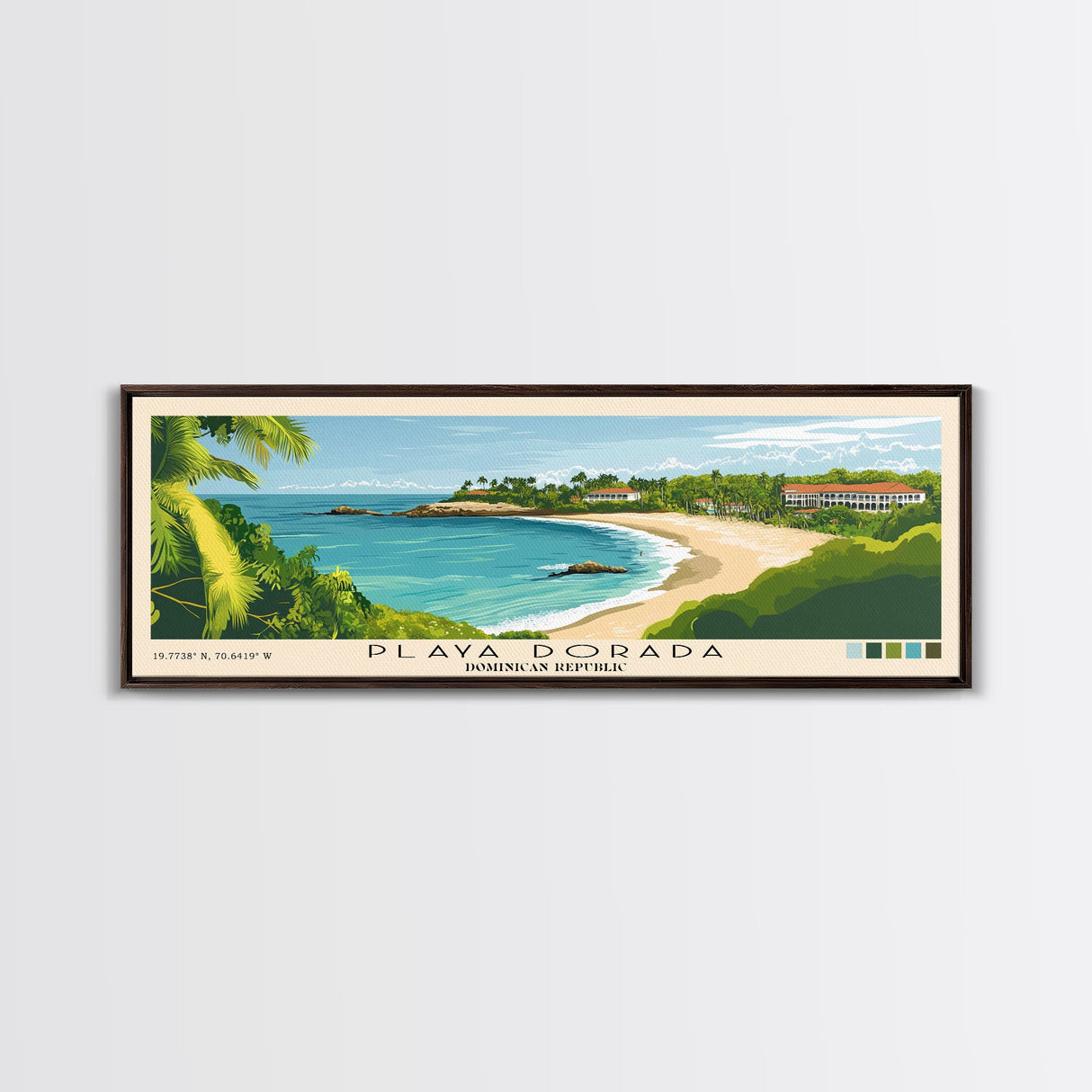 Playa Dorada, Dominican Republic Panoramic Beach Print, Vacation Gift, Dominican Republic Wall Art, Framed Canvas Print, Framed Beach Painting