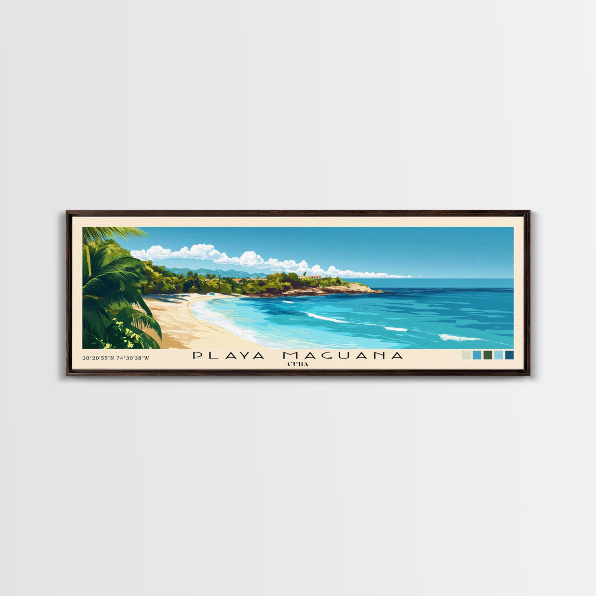 Playa Maguana, Cuba Panoramic Beach Print, Vacation Gift, Cuba Wall Art, Beach Painting, Beach Decor, Beach Painting