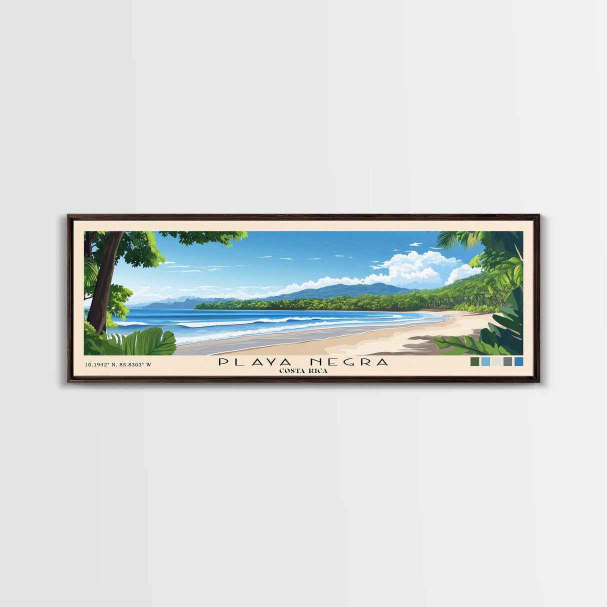 Playa Negra, Costa Rica Panoramic Print, Vacation Gift, Costa Rica Wall Art, Beach Painting, Beach Decor, Large Wall Art, Wood Frame Art