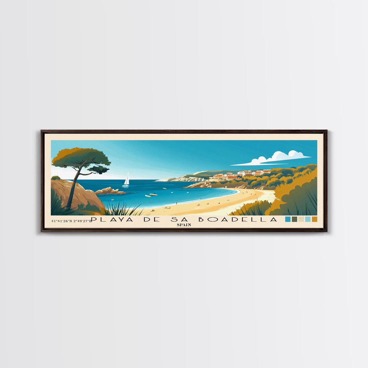 Playa de Sa Boadella, Spain Panoramic Print, Vacation Gift, Spain Wall Art, Beach Painting, Beach Decor, Beach Or Lakehouse Art