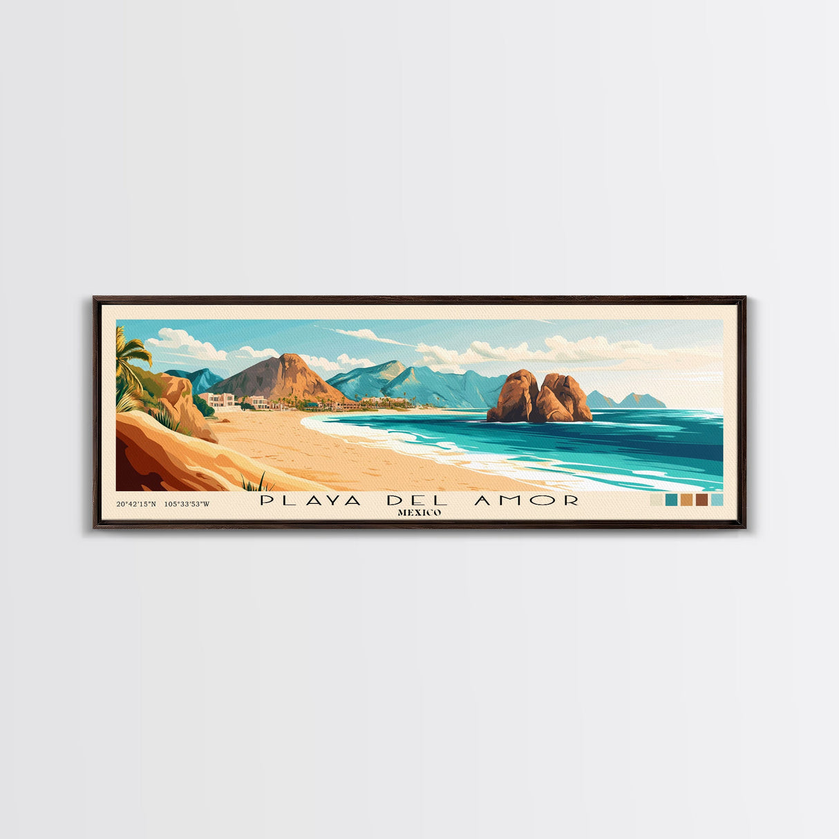 Playa del Amor, Mexico Panoramic Beach Print, Vacation Gift, Mexico Wall Art, Beach Painting, Beach Decor, Beach Painting