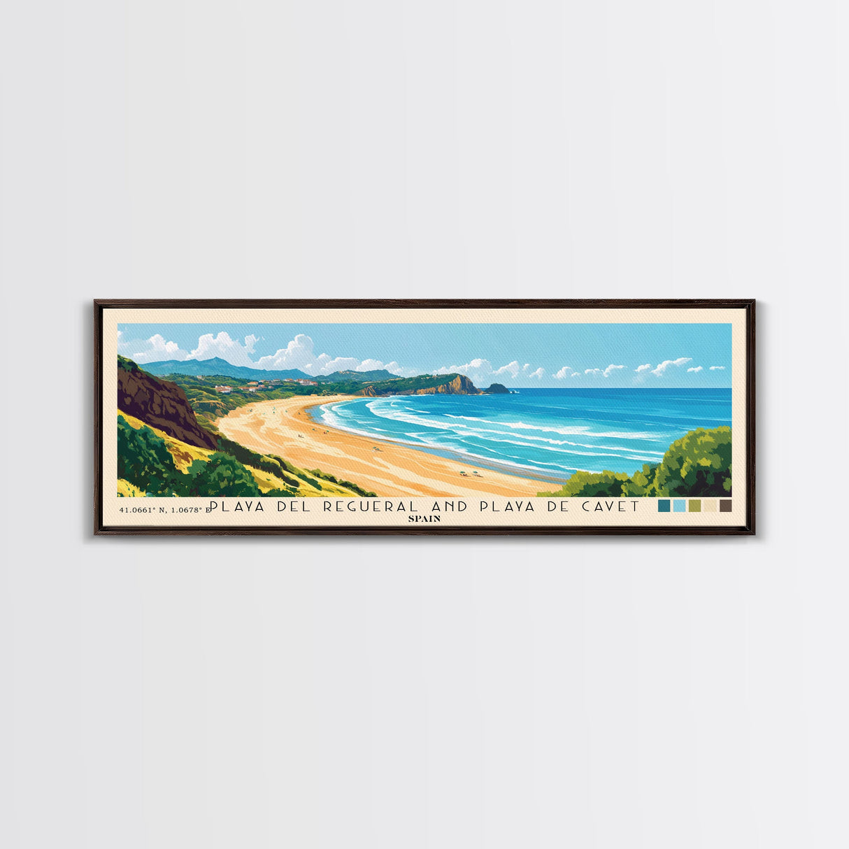 Playa del Regueral and Playa de Cavet, Spain Panoramic Print, Vacation Gift, Spain Wall Art, Beach Painting, Beach Decor, Large Wall Art, Wood Frame Art