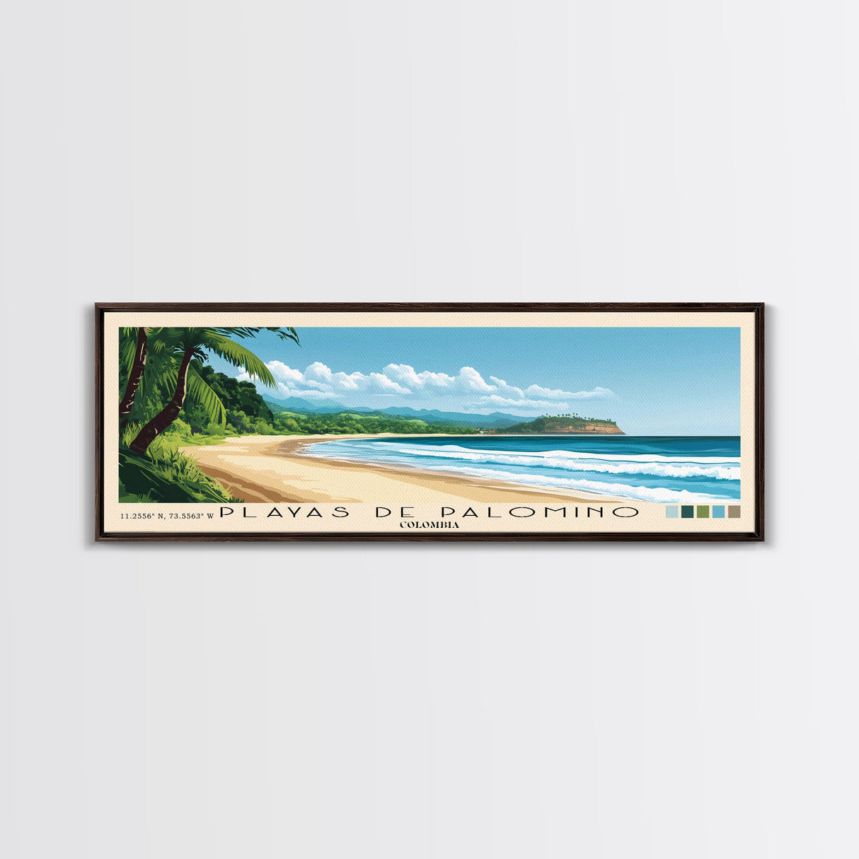 Playas de Palomino, Colombia Panoramic Beach Print, Vacation Gift, Colombia Wall Art, Framed Canvas Print, Framed Beach Painting