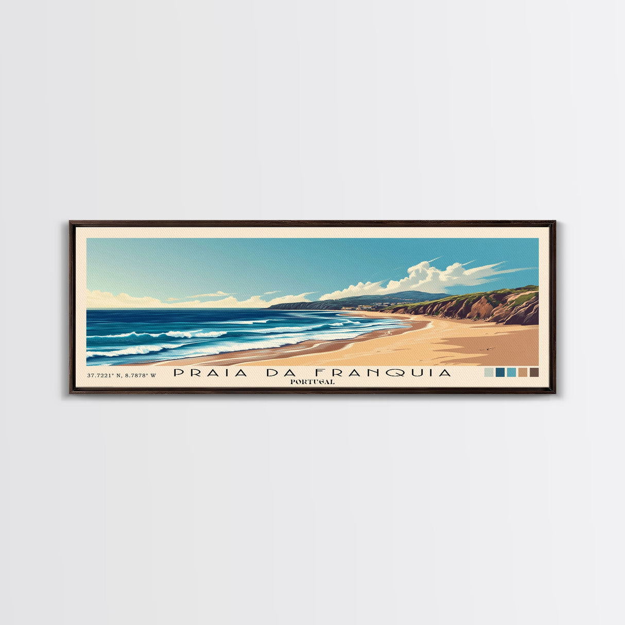 Praia da Franquia, Portugal Panoramic Print, Vacation Gift, Portugal Wall Art, Beach Painting, Beach Decor, Beach Or Lakehouse Art