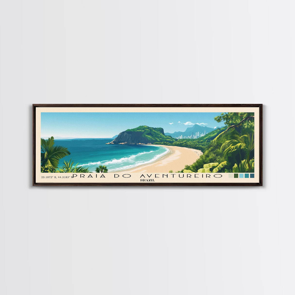 Praia do Aventureiro, Brazil Panoramic Beach Print, Vacation Gift, Brazil Wall Art, Framed Canvas Print, Framed Beach Painting