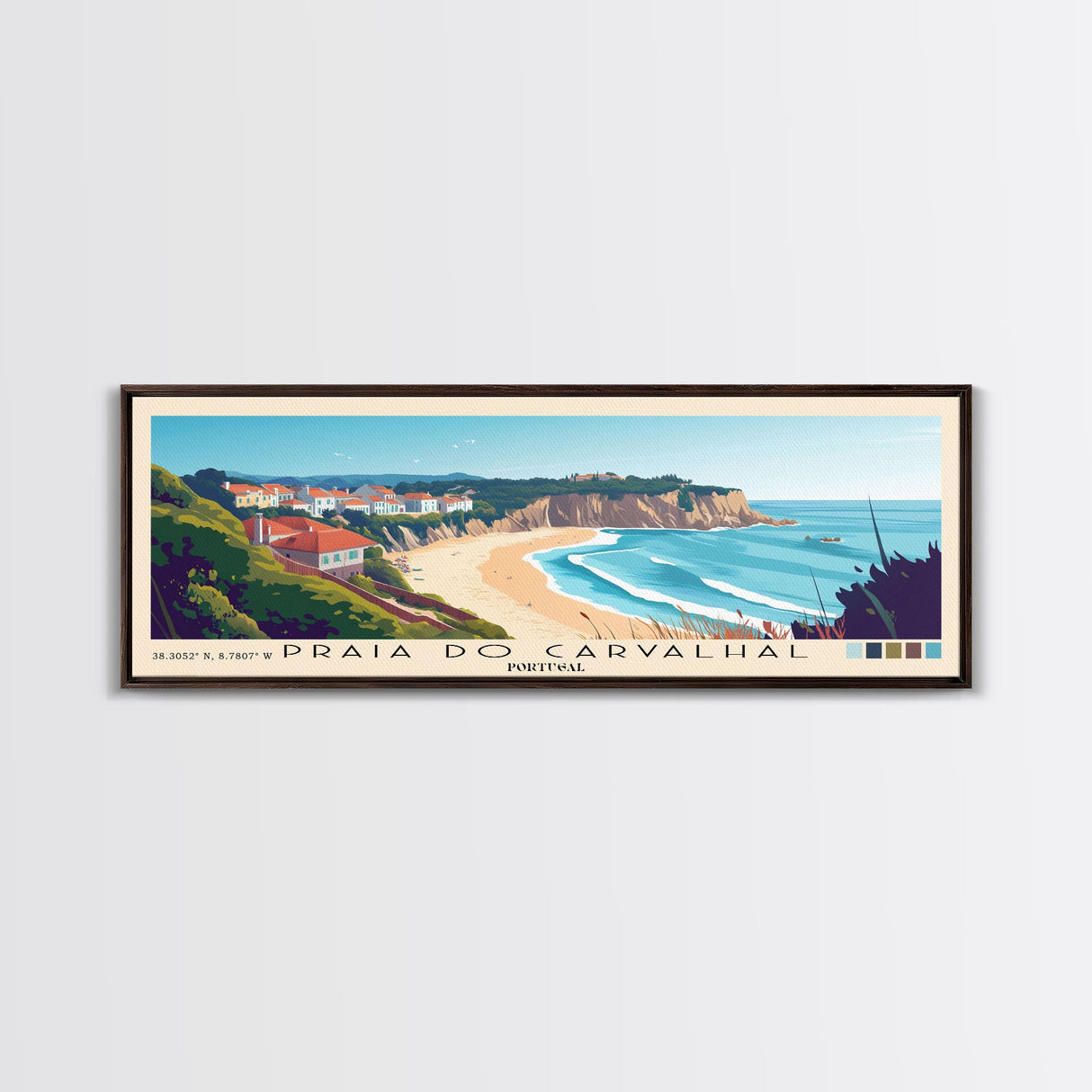 Praia do Carvalhal, Portugal Panoramic Print, Vacation Gift, Portugal Wall Art, Beach Painting, Beach Decor, Beach Or Lakehouse Art