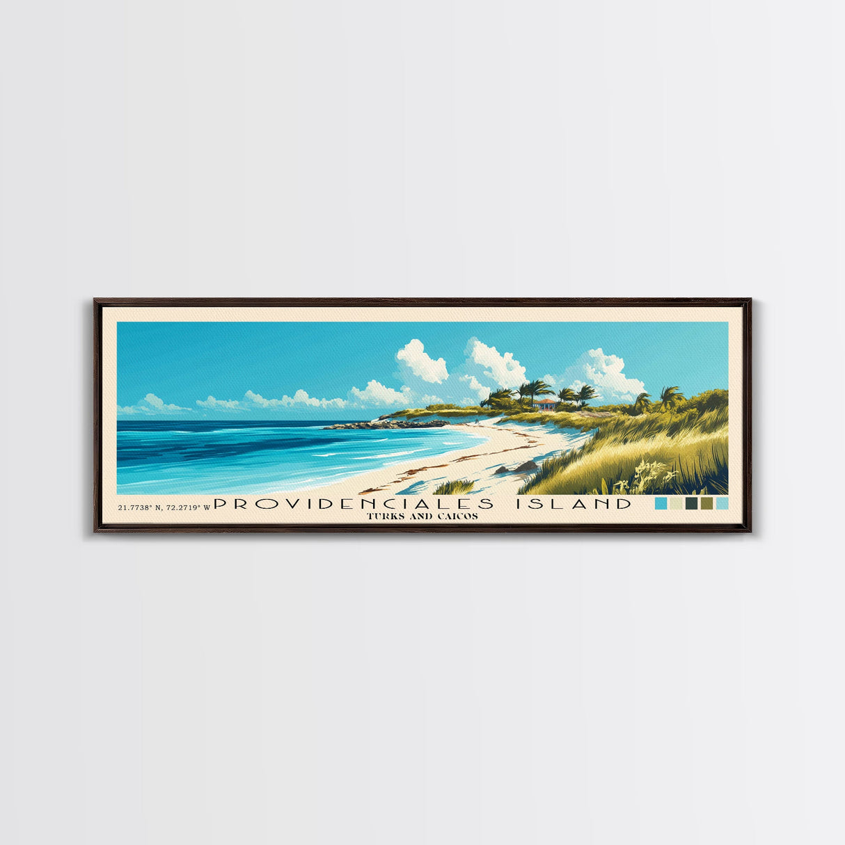 Providenciales Island, Turks and Caicos Panoramic Print, Vacation Gift, Turks and Caicos Wall Art, Beach Painting, Beach Decor, Large Wall Art, Wood Frame Art