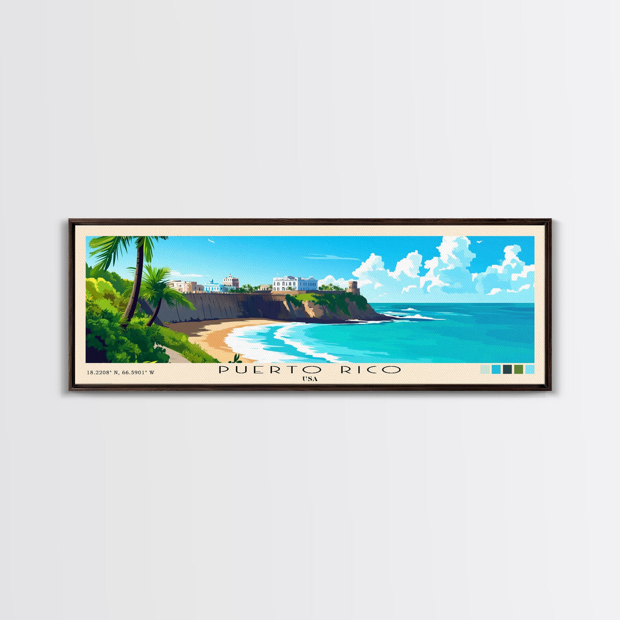 Puerto Rico, USA Panoramic Print, Vacation Gift, USA Wall Art, Beach Painting, Beach Decor, Beach Or Lakehouse Art