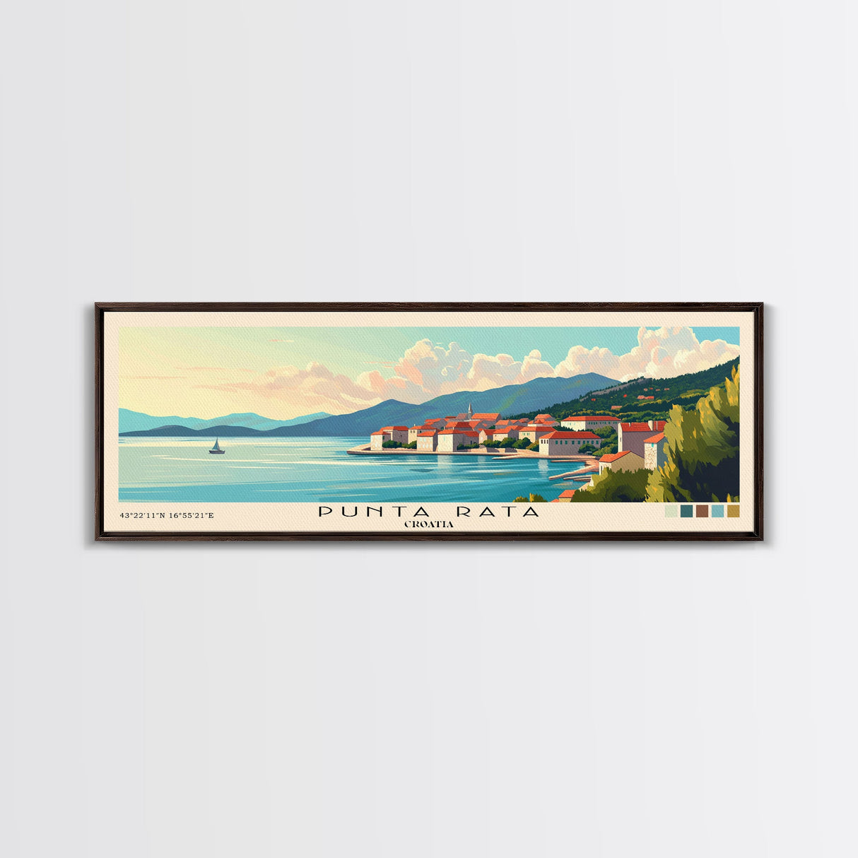 Punta Rata, Croatia Panoramic Print, Vacation Gift, Croatia Wall Art, Beach Painting, Beach Decor, Large Wall Art, Wood Frame Art