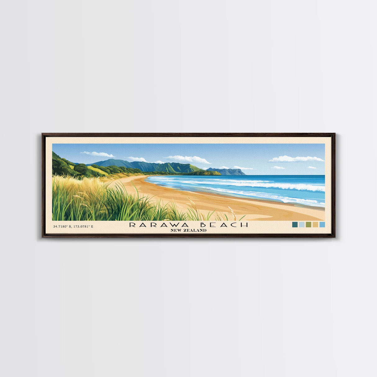 Rarawa Beach, New Zealand Panoramic Print, Vacation Gift, New Zealand Wall Art, Beach Painting, Beach Decor, Beach Or Lakehouse Art