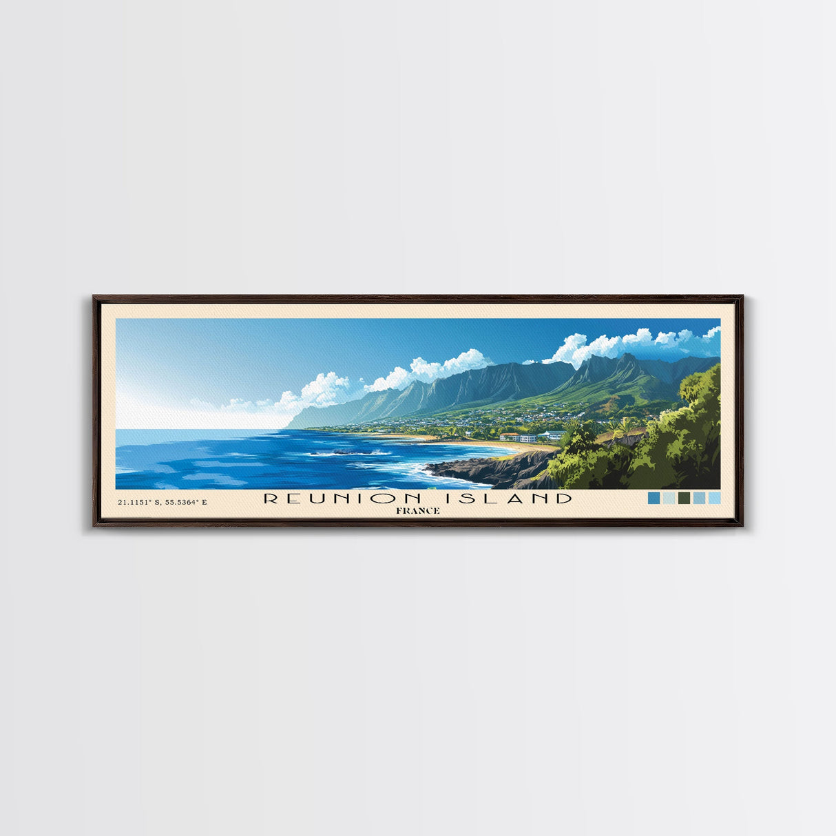 Reunion Island, France Panoramic Beach Print, Vacation Gift, France Wall Art, Beach Painting, Beach Decor, Beach Painting