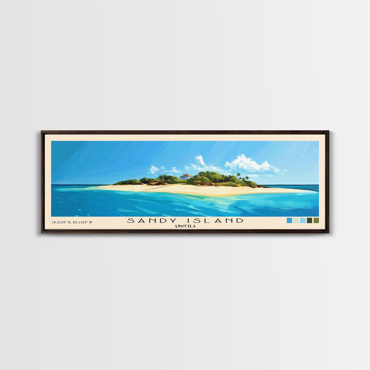 Sandy Island, Anguila Panoramic Print, Vacation Gift, Anguila Wall Art, Beach Painting, Beach Decor, Large Wall Art, Wood Frame Art