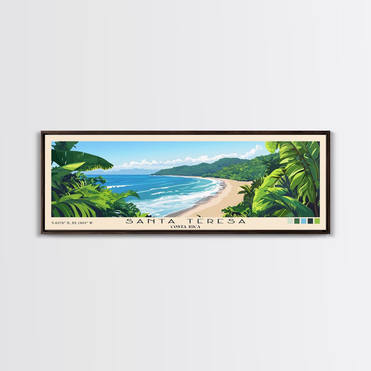 Santa Teresa, Costa Rica Panoramic Print, Vacation Gift, Costa Rica Wall Art, Beach Painting, Beach Decor, Large Wall Art, Wood Frame Art