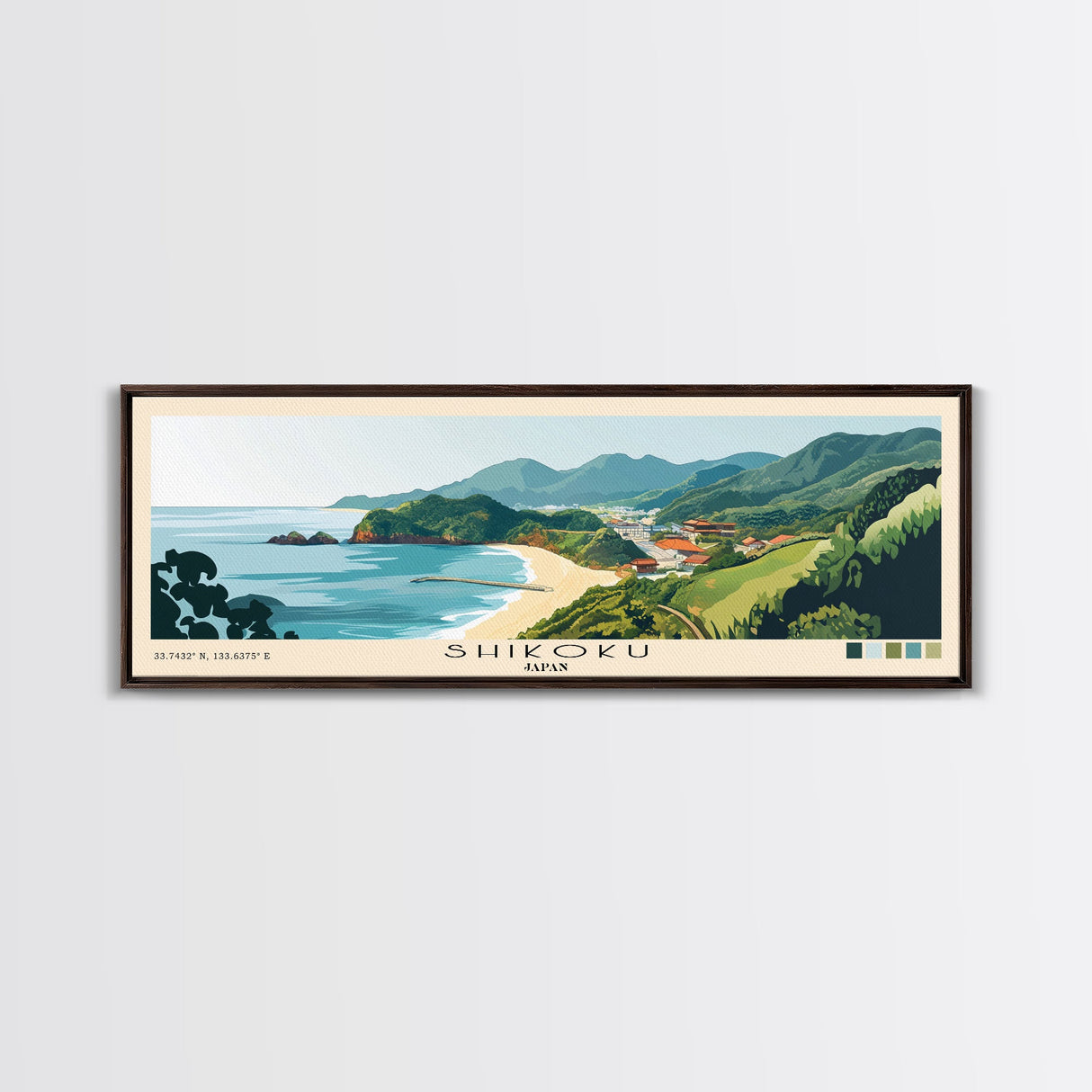 Shikoku, Japan Panoramic Print, Vacation Gift, Japan Wall Art, Beach Painting, Beach Decor, Large Wall Art, Wood Frame Art