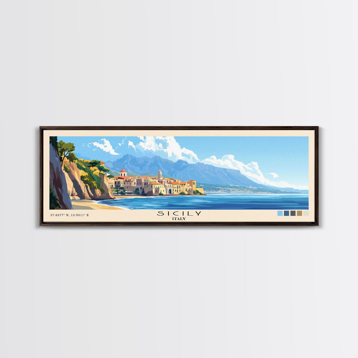 Sicily, Italy Panoramic Beach Print, Vacation Gift, Italy Wall Art, Beach Painting, Beach Decor, Beach Painting