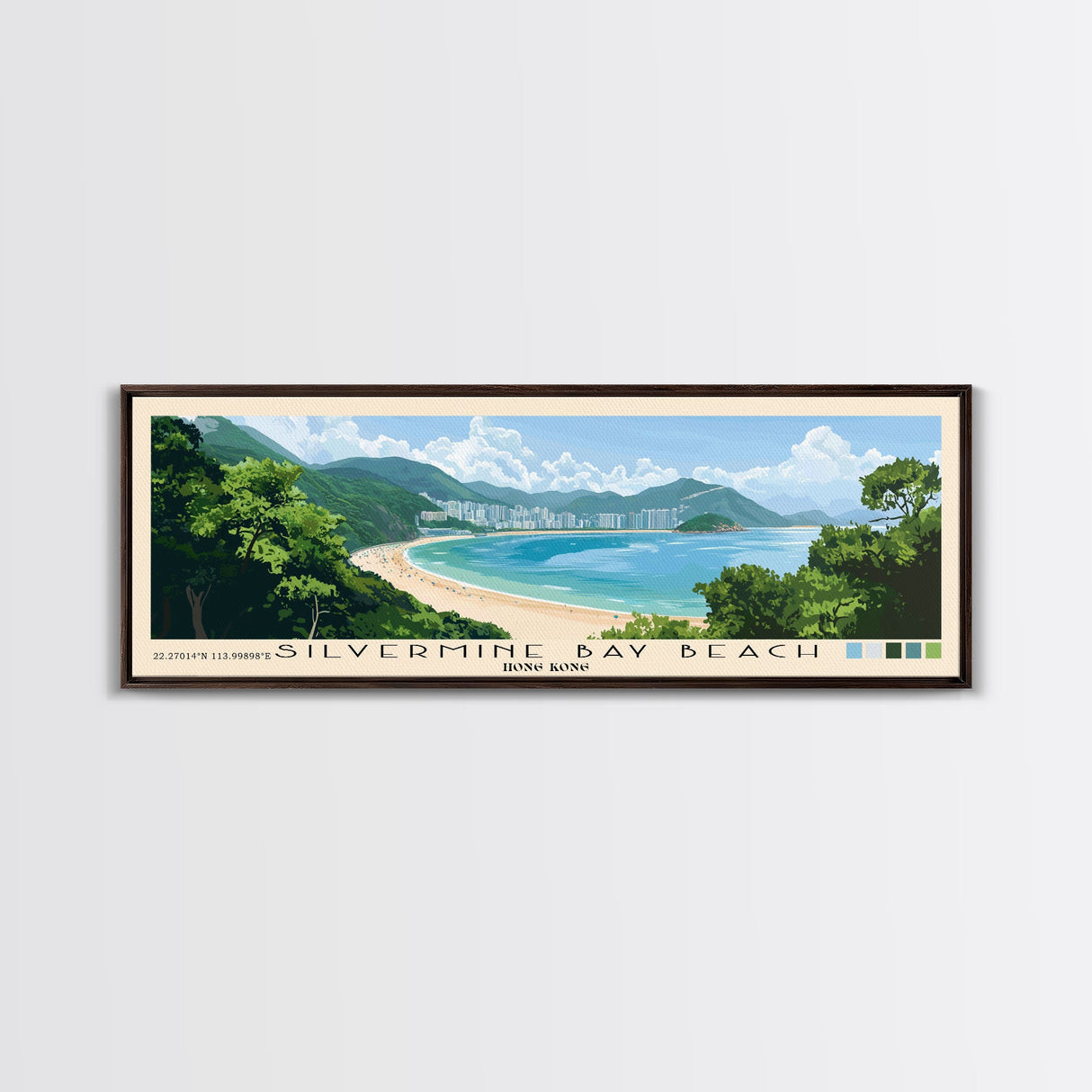 Silvermine Bay Beach, Hong Kong Panoramic Beach Print, Vacation Gift, Hong Kong Wall Art, Framed Canvas Print, Framed Beach Painting