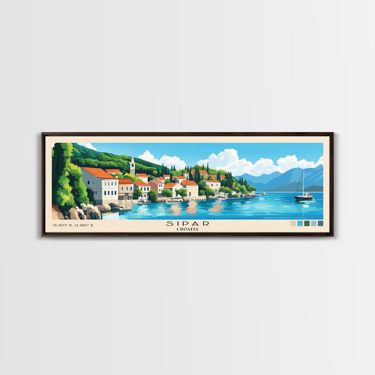 Sipar, Croatia Panoramic Beach Print, Vacation Gift, Croatia Wall Art, Framed Canvas Print, Framed Beach Painting