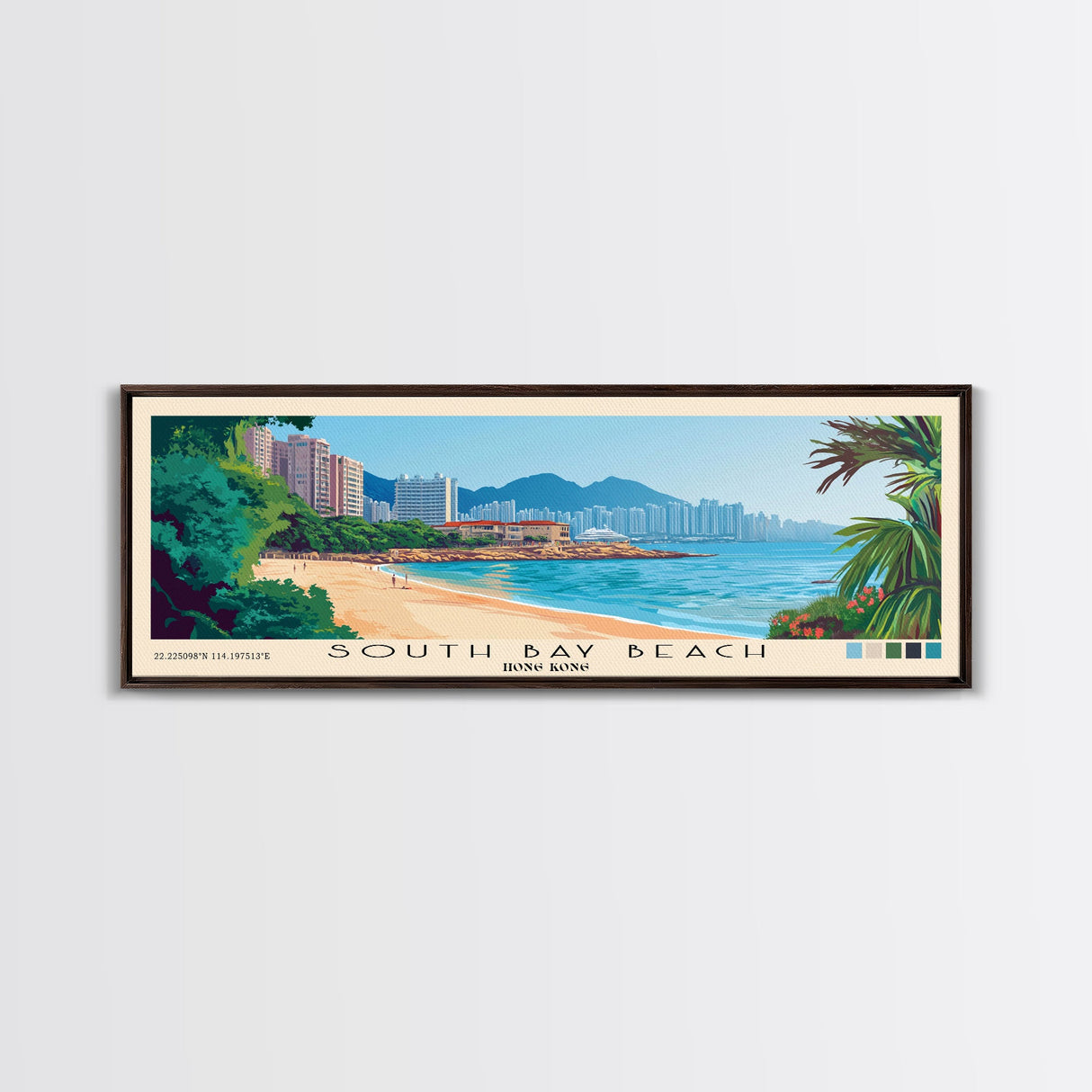 South Bay Beach, Hong Kong Panoramic Beach Print, Vacation Gift, Hong Kong Wall Art, Framed Canvas Print, Framed Beach Painting