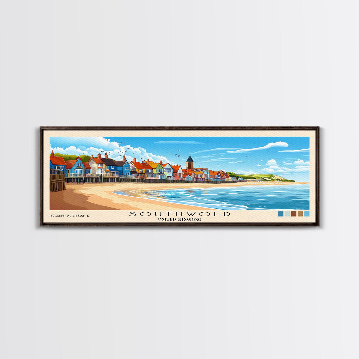 Southwold, United Kingdom Panoramic Print, Vacation Gift, United Kingdom Wall Art, Beach Painting, Beach Decor, Beach Or Lakehouse Art