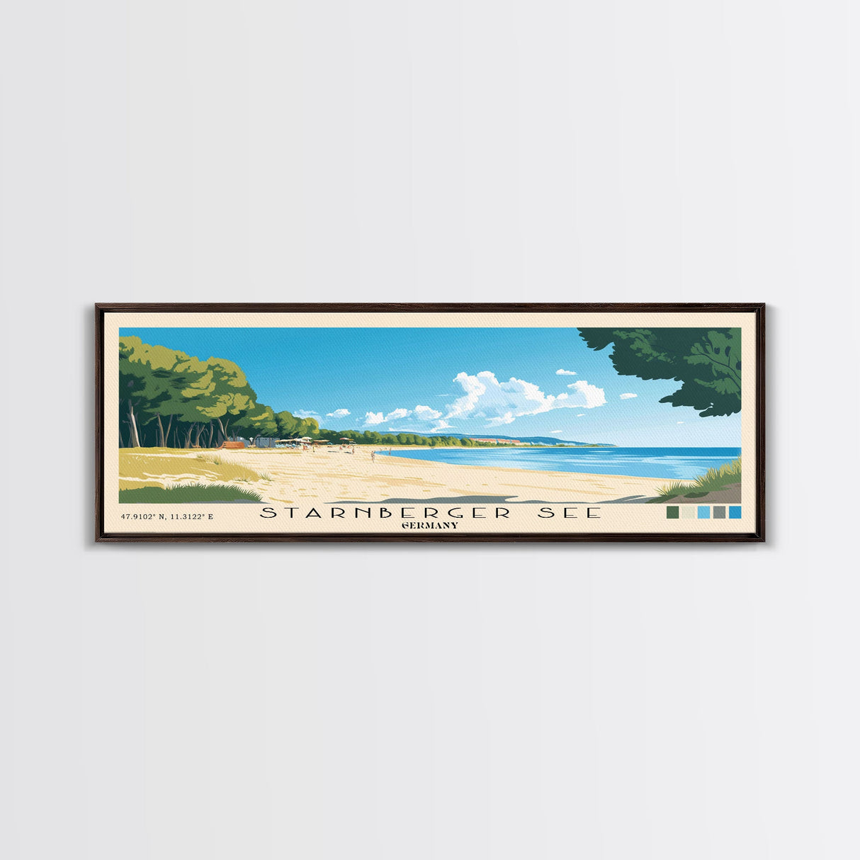 Starnberger See, Germany Panoramic Print, Vacation Gift, Germany Wall Art, Beach Painting, Beach Decor, Large Wall Art, Wood Frame Art