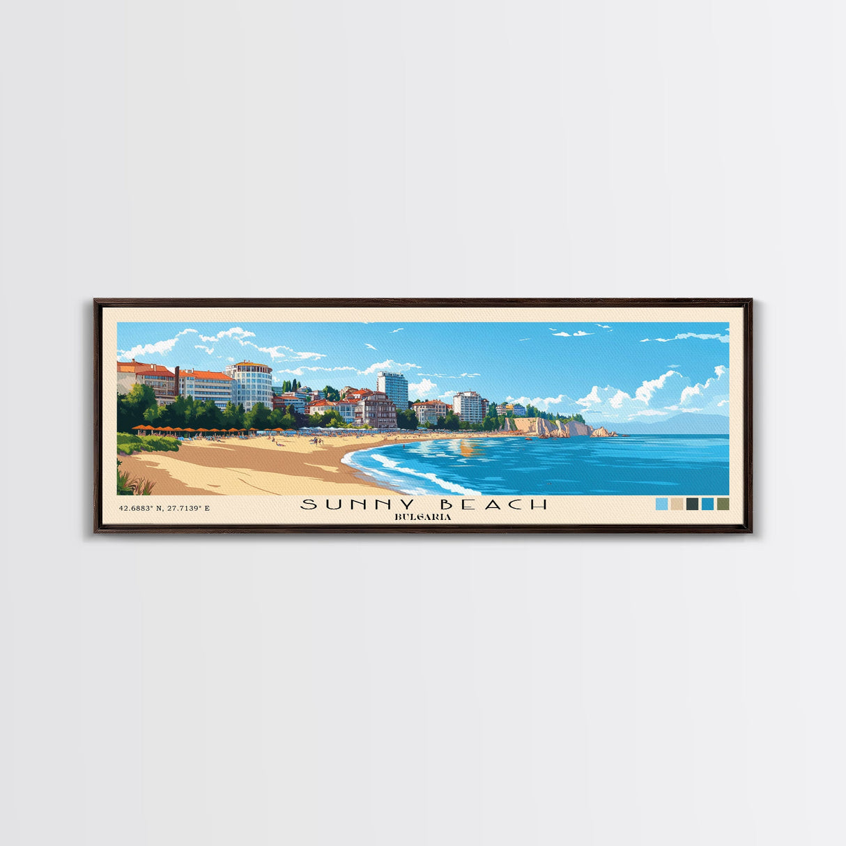 Sunny Beach, Bulgaria Panoramic Print, Vacation Gift, Bulgaria Wall Art, Beach Painting, Beach Decor, Beach Or Lakehouse Art