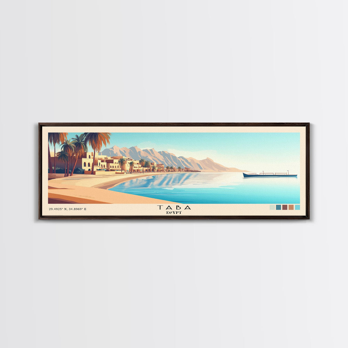 Taba, Egypt Panoramic Print, Vacation Gift, Egypt Wall Art, Beach Painting, Beach Decor, Large Wall Art, Wood Frame Art